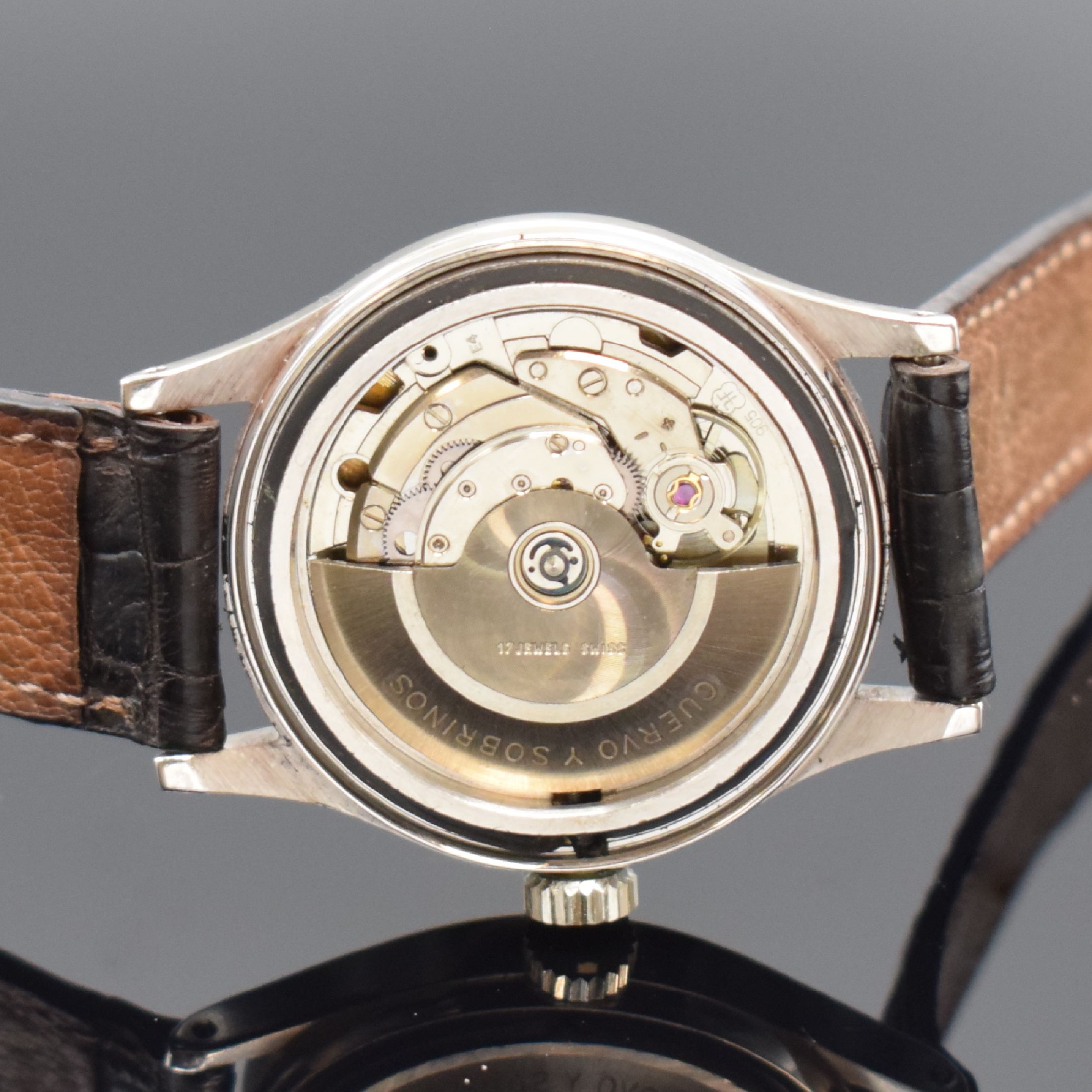 Detail e: CUERVO Y SOBRINOS Herrenarmbanduhr in WG 750/000, Schweiz / Kuba um 2000, Automatik, verschr. Geh., rhodiniert (seitlich ber.), cremefarb. Zifferbl. ...