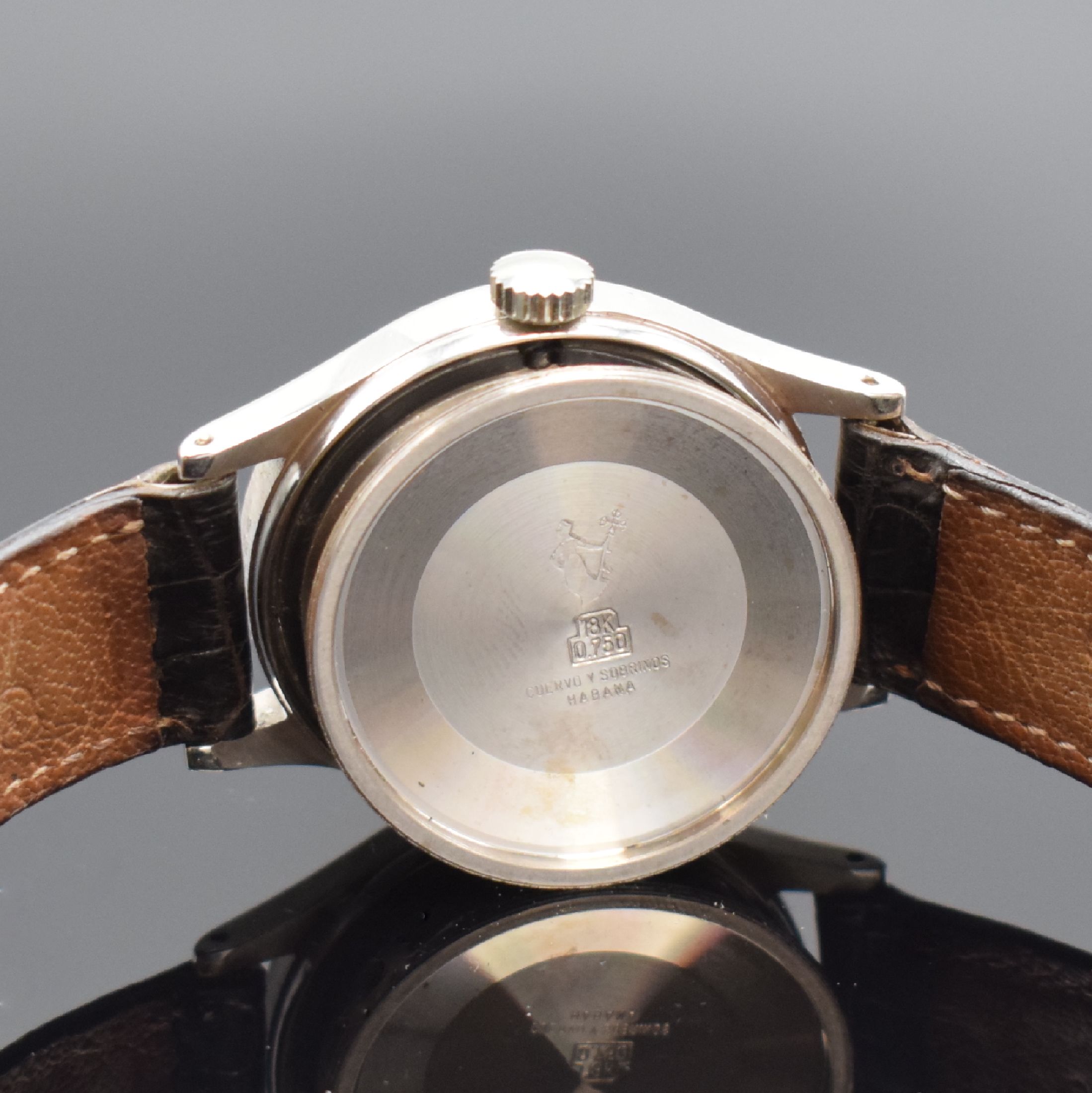 Detail f: CUERVO Y SOBRINOS Herrenarmbanduhr in WG 750/000, Schweiz / Kuba um 2000, Automatik, verschr. Geh., rhodiniert (seitlich ber.), cremefarb. Zifferbl. ...