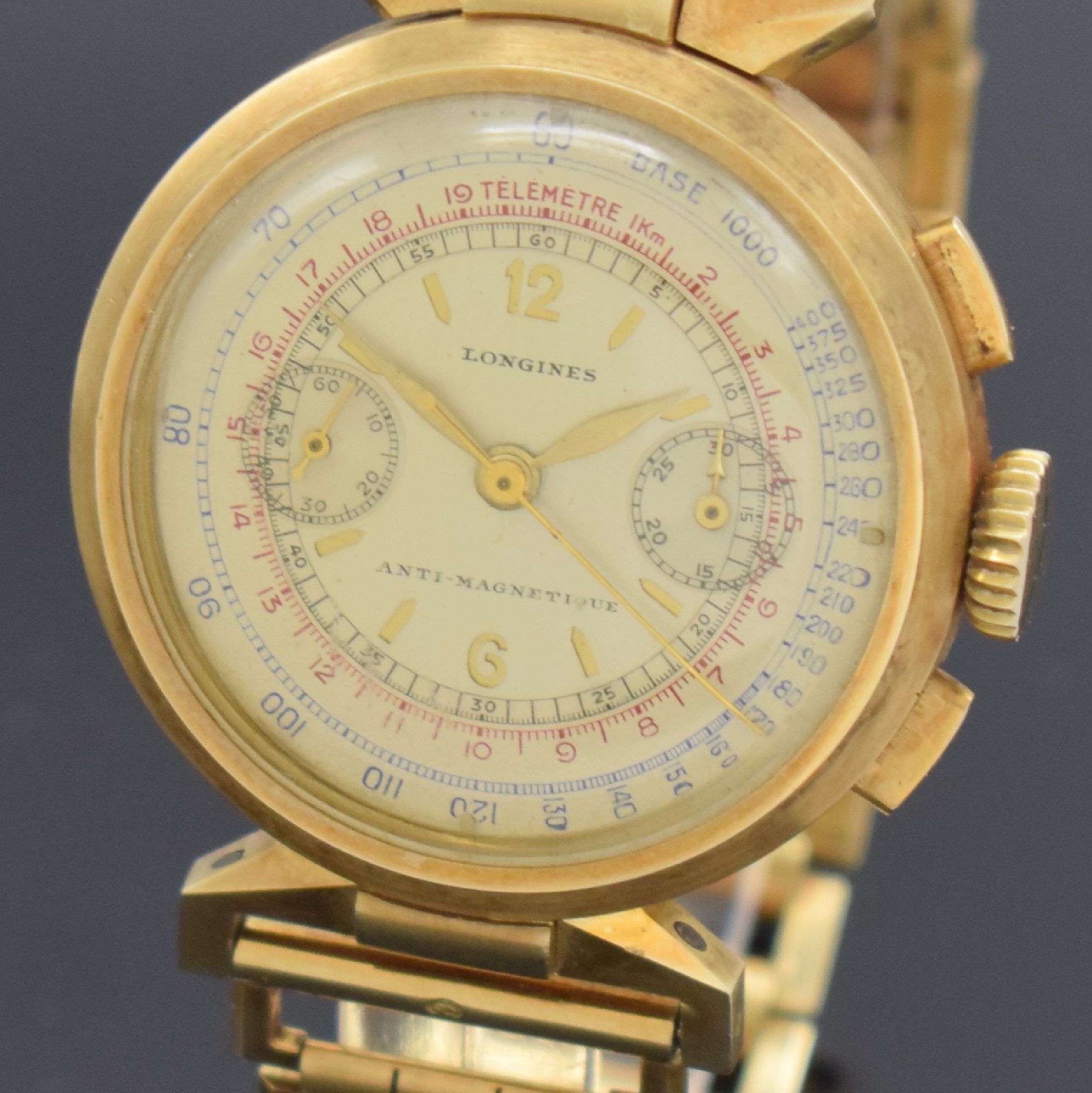 Detail a: LONGINES 13ZN extrem seltener Flyback- Chronograph in GG 585/000 am Goldband in nahezu neuwertigem Zustand, verkauft laut beil. Stammbuchauszug am ...