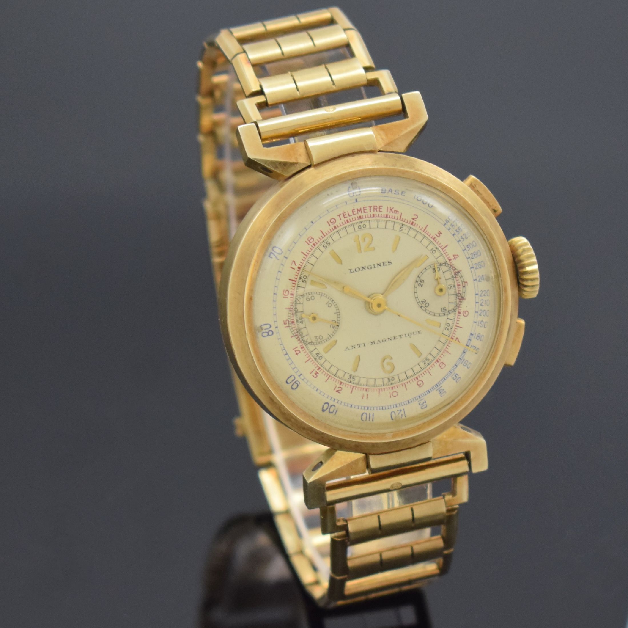 Detail c: LONGINES 13ZN extrem seltener Flyback- Chronograph in GG 585/000 am Goldband in nahezu neuwertigem Zustand, verkauft laut beil. Stammbuchauszug am ...