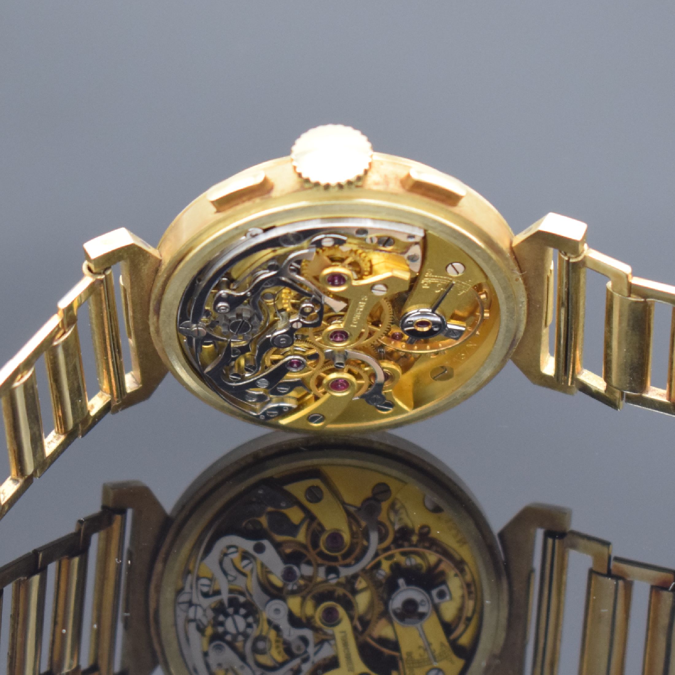 Detail e: LONGINES 13ZN extrem seltener Flyback- Chronograph in GG 585/000 am Goldband in nahezu neuwertigem Zustand, verkauft laut beil. Stammbuchauszug am ...