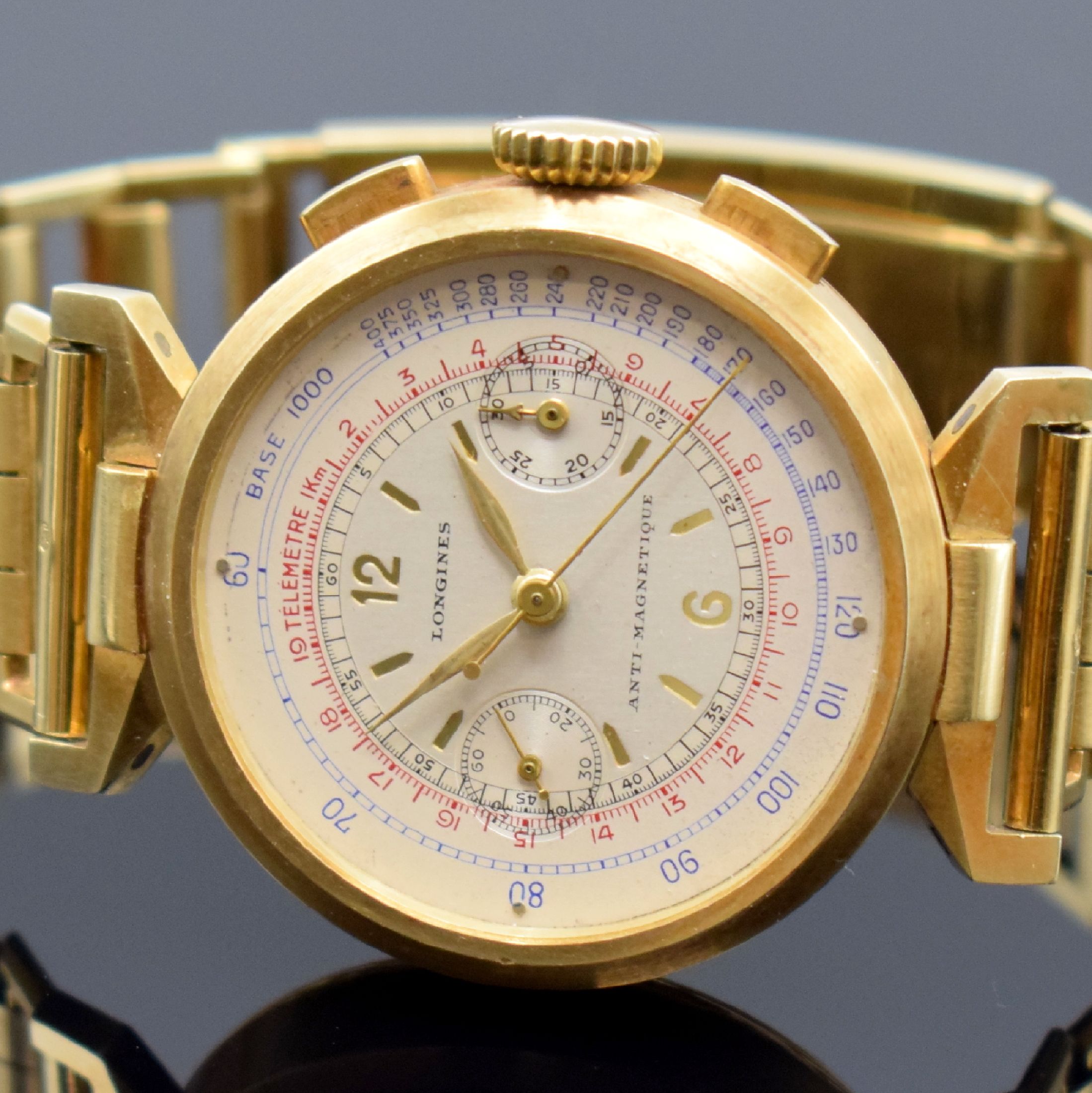 Detail m: LONGINES 13ZN extrem seltener Flyback- Chronograph in GG 585/000 am Goldband in nahezu neuwertigem Zustand, verkauft laut beil. Stammbuchauszug am ...
