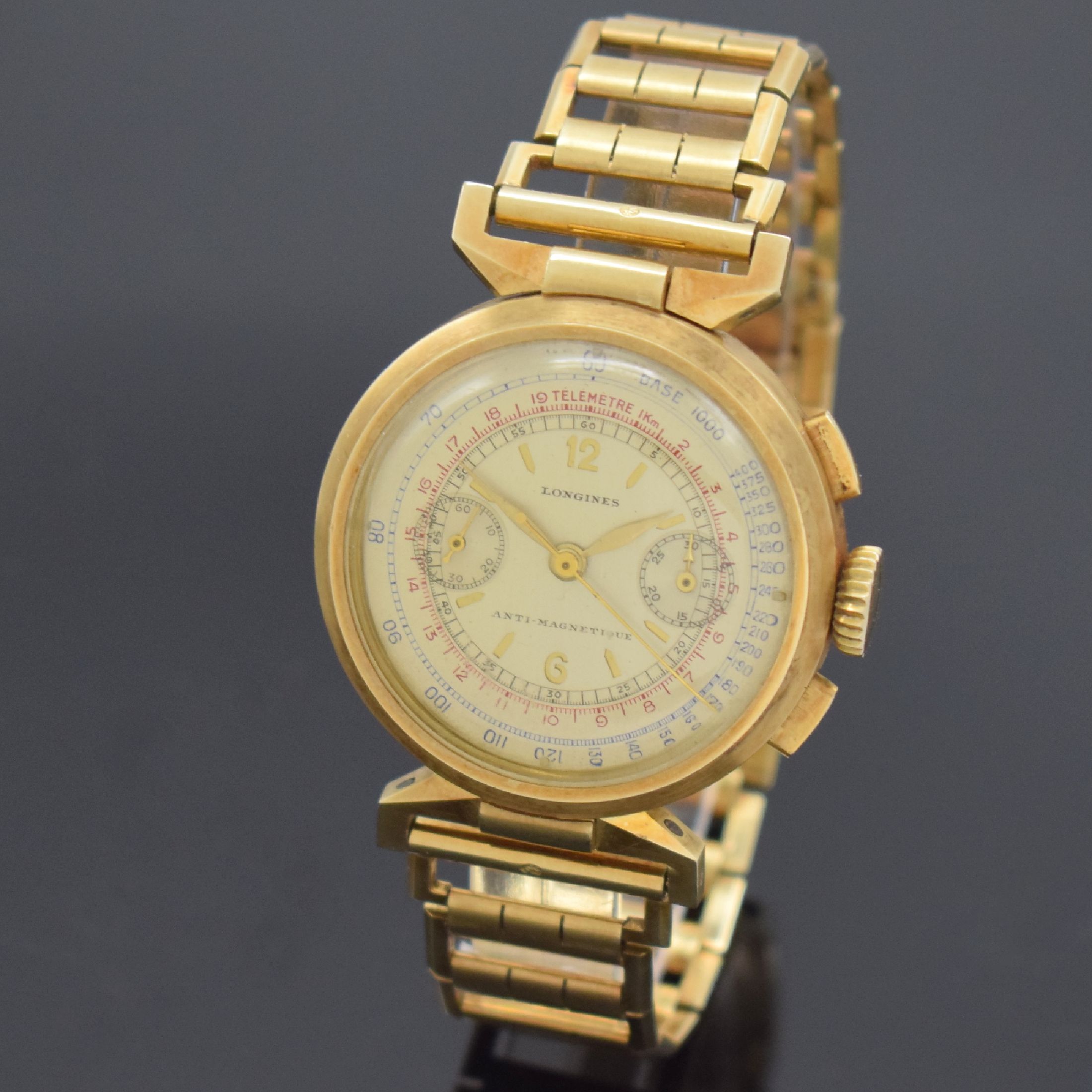 Detail n: LONGINES 13ZN extrem seltener Flyback- Chronograph in GG 585/000 am Goldband in nahezu neuwertigem Zustand, verkauft laut beil. Stammbuchauszug am ...