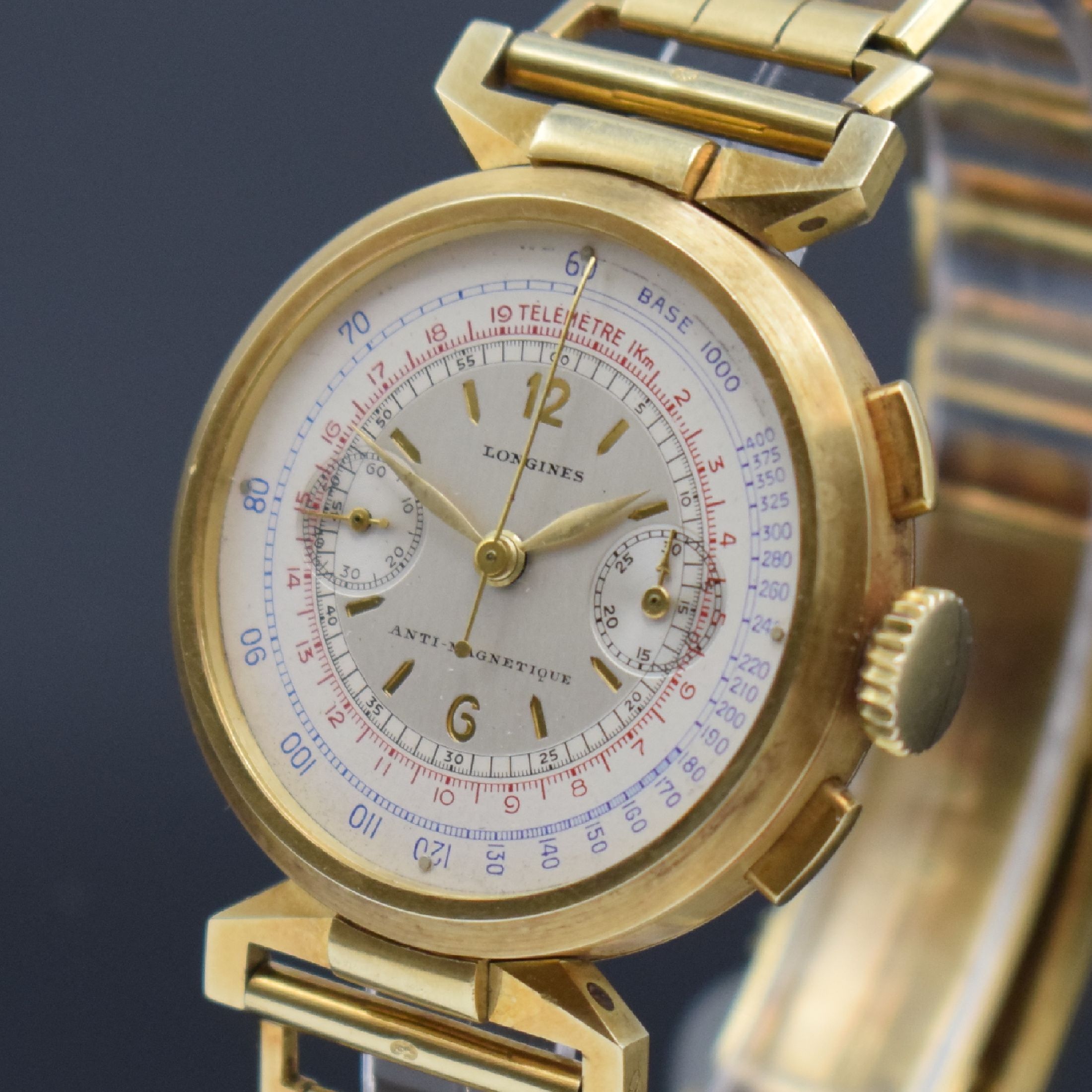 Detail o: LONGINES 13ZN extrem seltener Flyback- Chronograph in GG 585/000 am Goldband in nahezu neuwertigem Zustand, verkauft laut beil. Stammbuchauszug am ...
