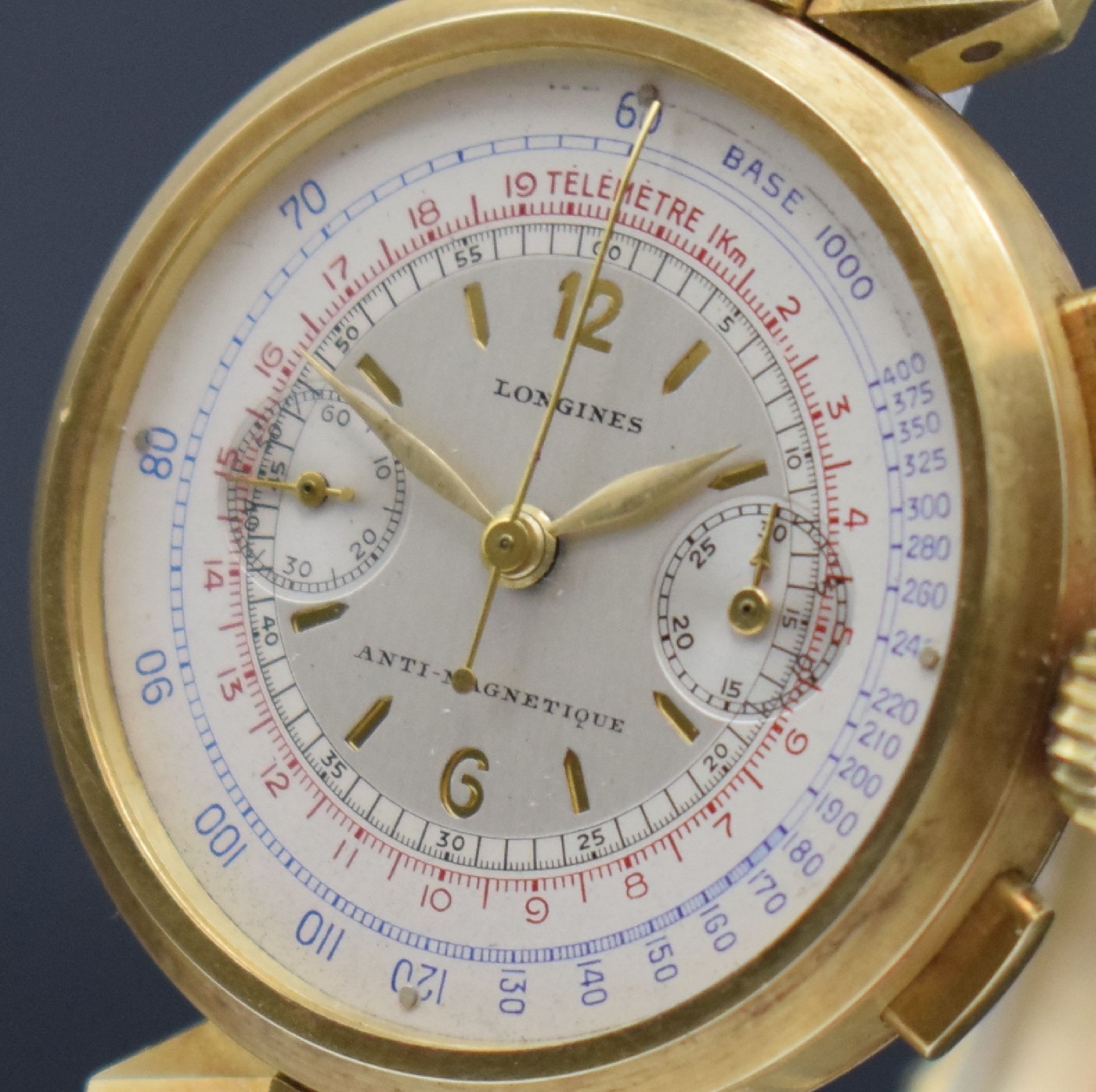 Detail p: LONGINES 13ZN extrem seltener Flyback- Chronograph in GG 585/000 am Goldband in nahezu neuwertigem Zustand, verkauft laut beil. Stammbuchauszug am ...