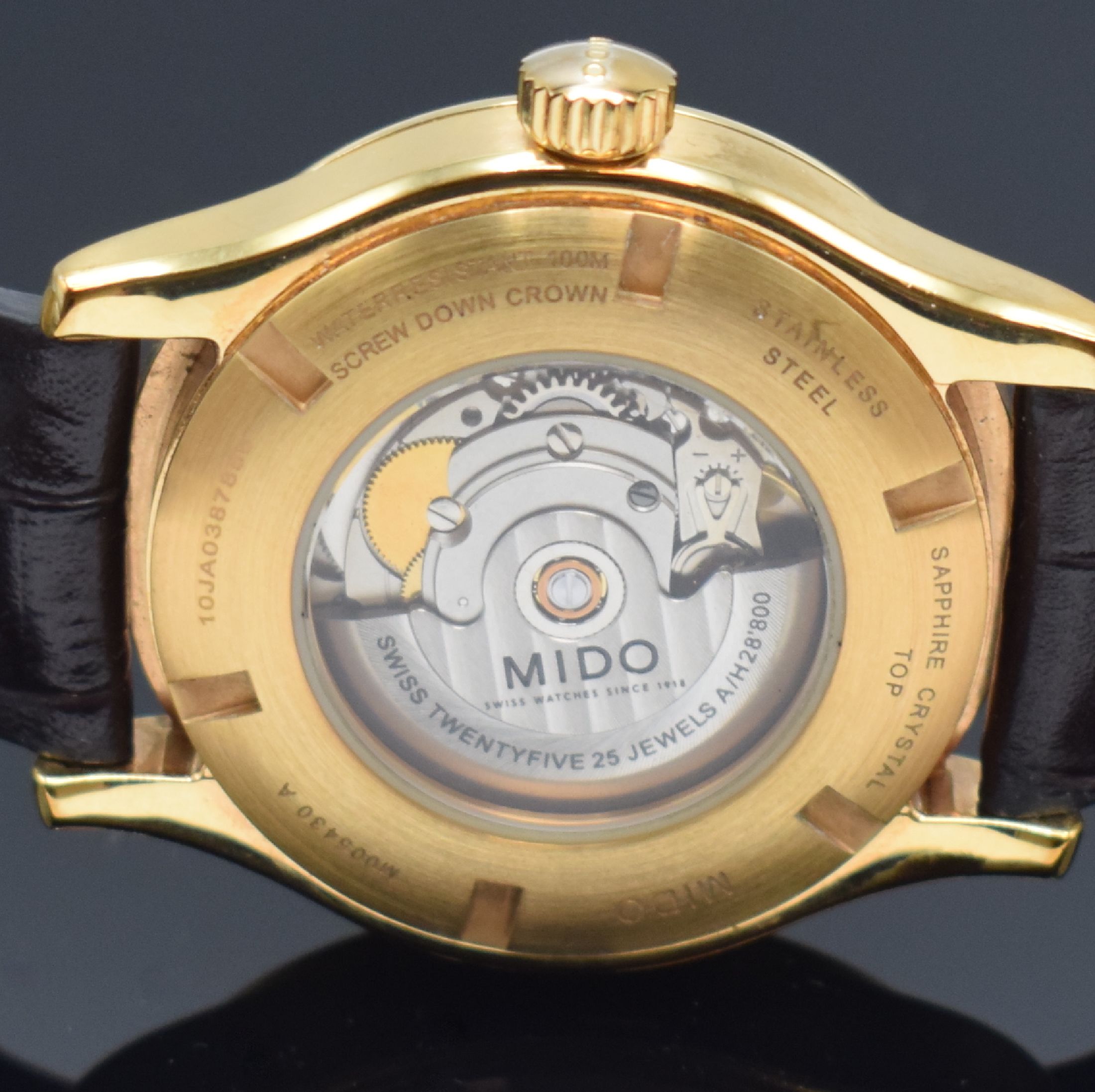 Detail d: MIDO Multifort Herrenarmbanduhr Referenz M005430 A, Schweiz um 2005, Automatik, Edelstahlgeh. verg., Boden und Krone verschr., Zifferblatt in ...