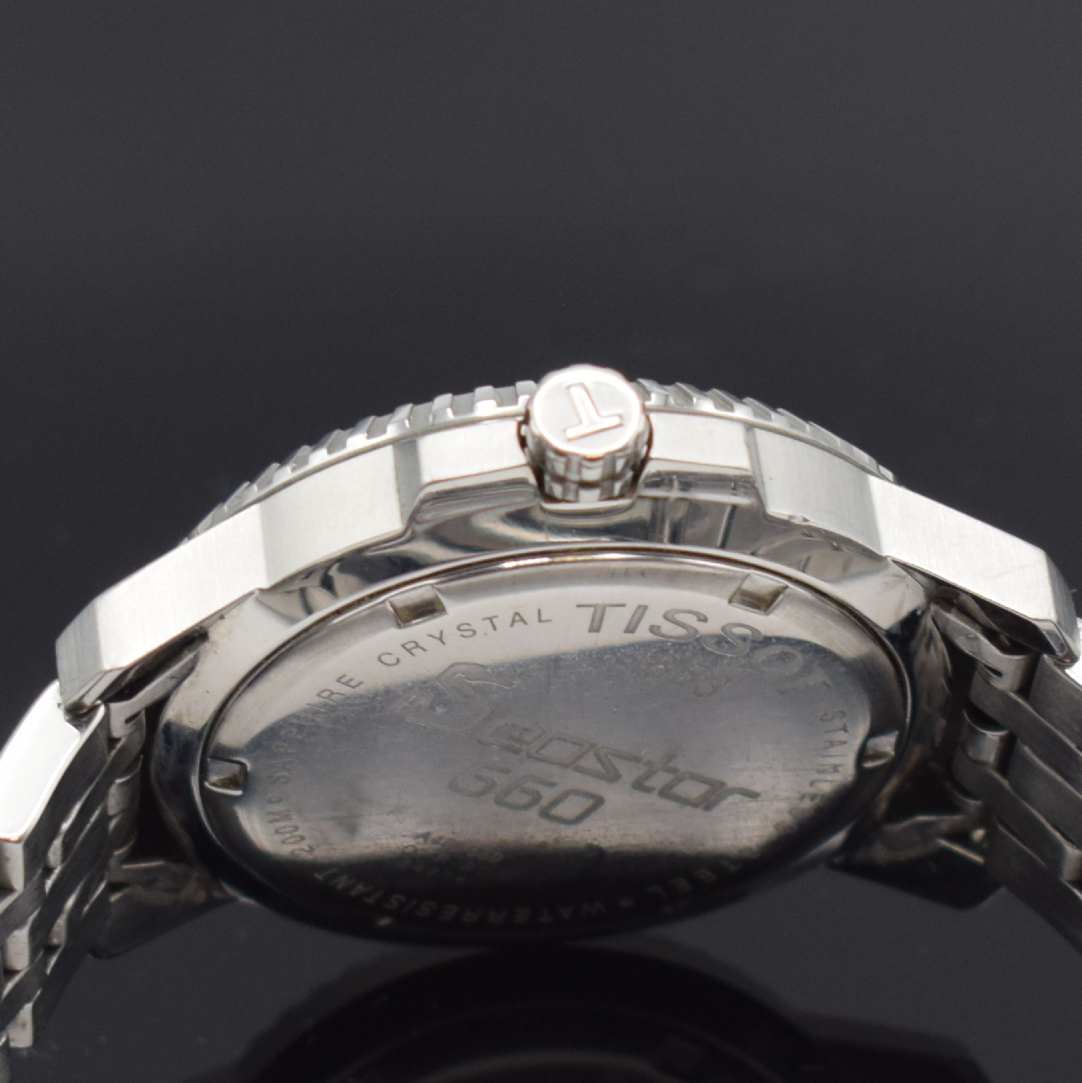 Detail c: TISSOT Seastar 660 Herrenarmbanduhr, Schweiz um 2004, quarz, verschr. Edelstahlgeh. inkl. Gliederband m. Faltschl., drehb. Lünette besch., blaues ...