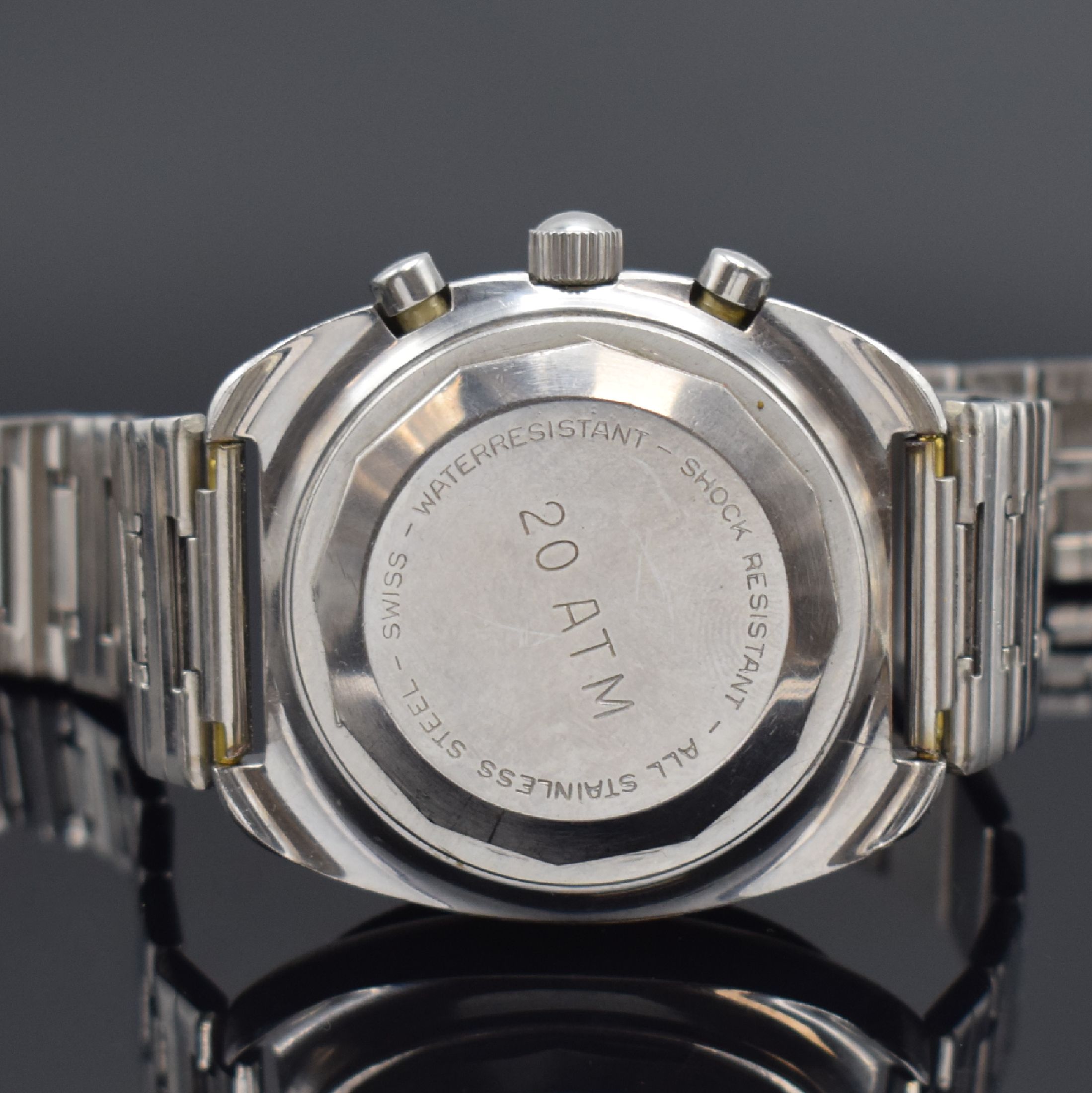 Detail c: JUNGHANS Olympic Herrenarmbanduhr mit Chronograph in Stahl, Schweiz / Deutschland um 1970, Handaufzug, 2-teil. Gehäuse, Boden geschr., unsign. ...