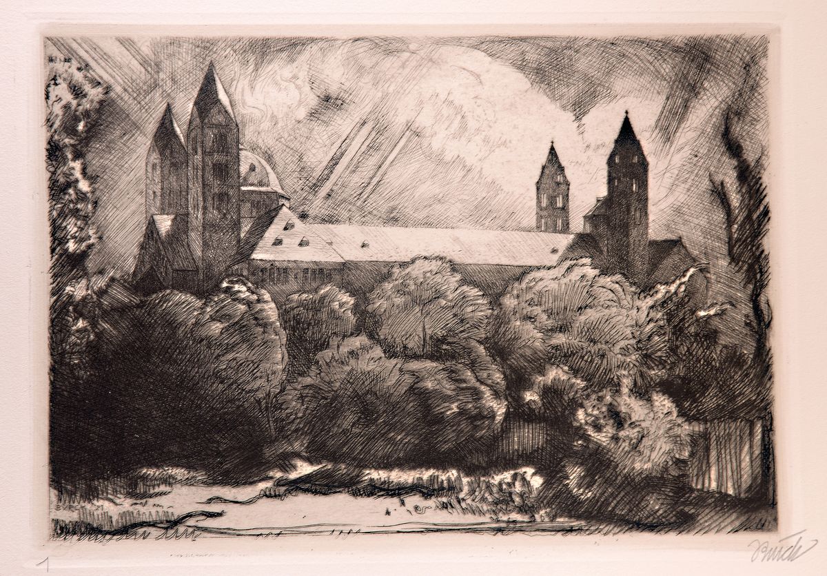 Paul Bürck, Pfalz du meine Heimat, Mappe mit 20 Radierungen, Neuauflage 1922, handsigniert, zum Teil stockfleckig und gebräunt, leichte ...