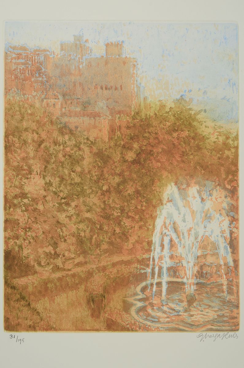 Detail k: Paul Bürck, Pfalz du meine Heimat, Mappe mit 20 Radierungen, Neuauflage 1922, handsigniert, zum Teil stockfleckig und gebräunt, leichte ...