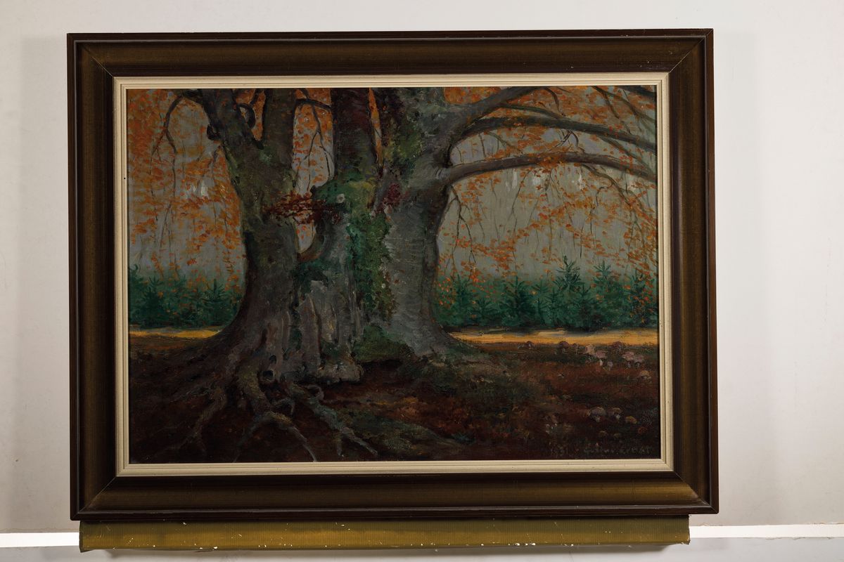 Detail k: Gustav Ernst, 1858 Elsterberg-1945 Bad Dürkheim, Knorriger Baum in herbstlicher Landschaft, Öl/Lwd, rechts unten signiert, ca. 50x70cm, R. ca. ...