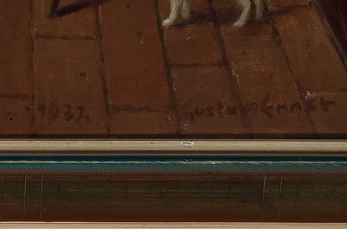 Detail a: Gustav Ernst, 1858 Elsterberg-1945 Bad Dürkheim, Interieur unter der Treppe, Öl/Lwd, rechts unten sign., ca. 70x58cm, R. ca. 77x67cm