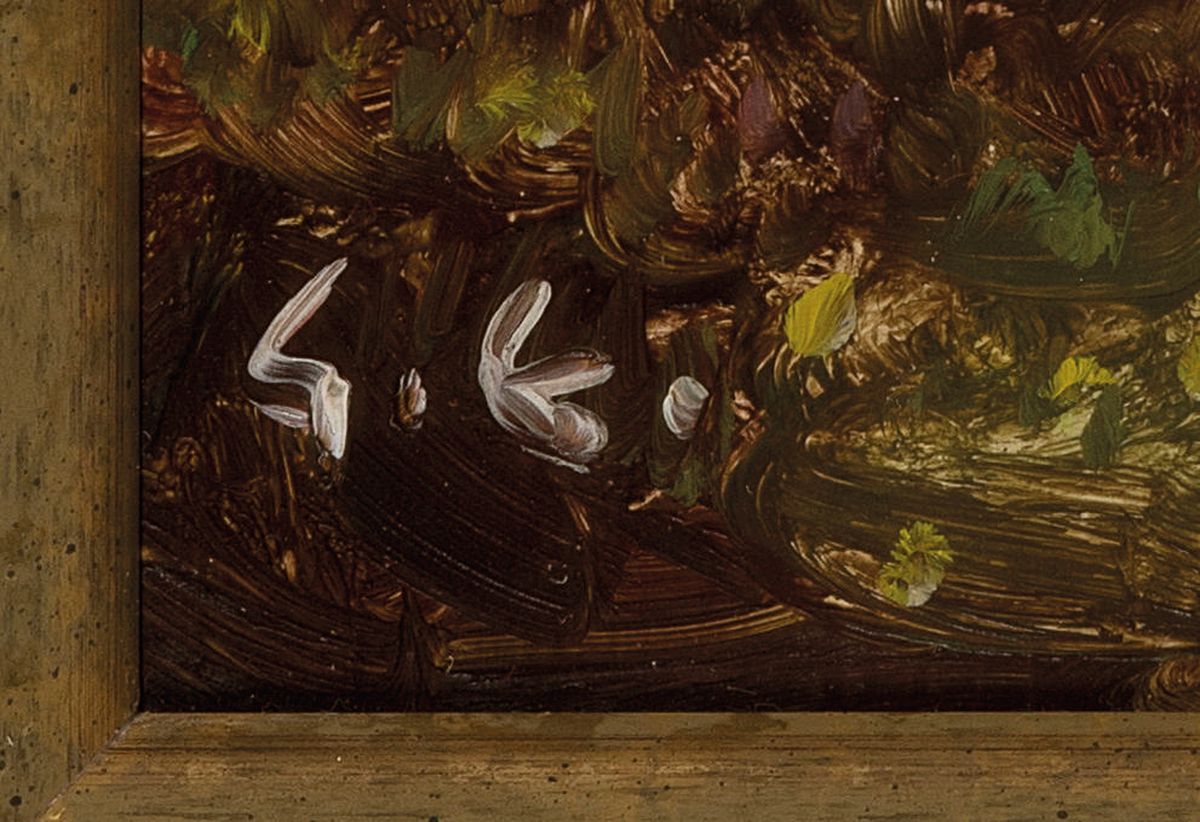 Detail a: Gustav Ernst, 1858 Elsterberg-1945 Bad Dürkheim, Traubenbüberl, Öl/Holz, links unten monogr. G.E., rückseitig bezeichnet: Traubenbüberl, gemalt ...