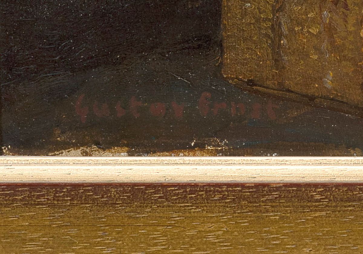 Detail a: Gustav Ernst, 1858 Elsterberg-1945 Bad Dürkheim, Interieur, im Weinkeller, Öl/Malkarton, links unten sign., ca. 45x57cm, R. ca. 54x65cm