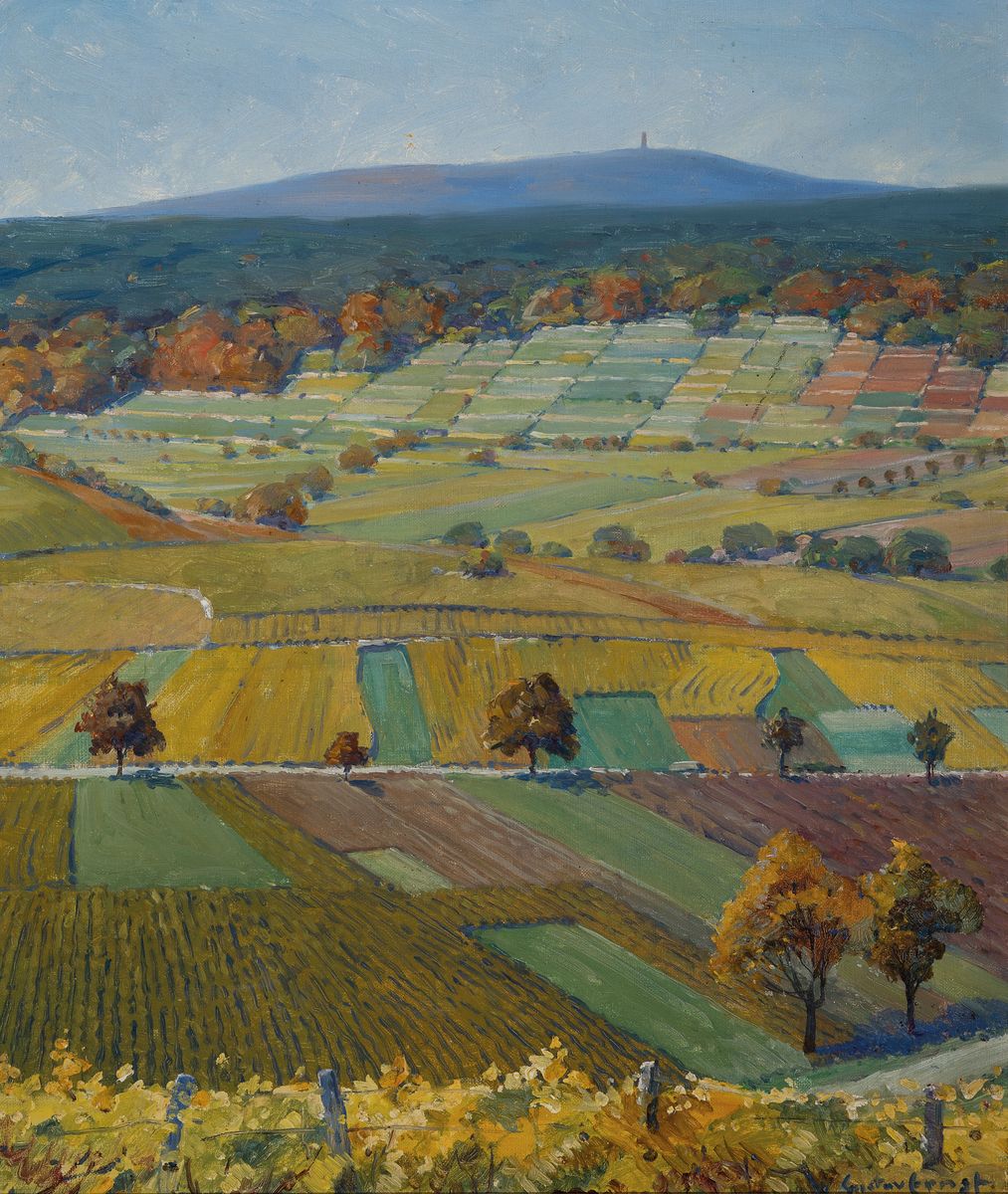 Gustav Ernst, 1858 Elsterberg-1945 Bad Dürkheim, Der Schlammberg bei Bad Dürkheim, rückseitig betitelt und dat. 1934, Öl/Lwd, rechts unten ...