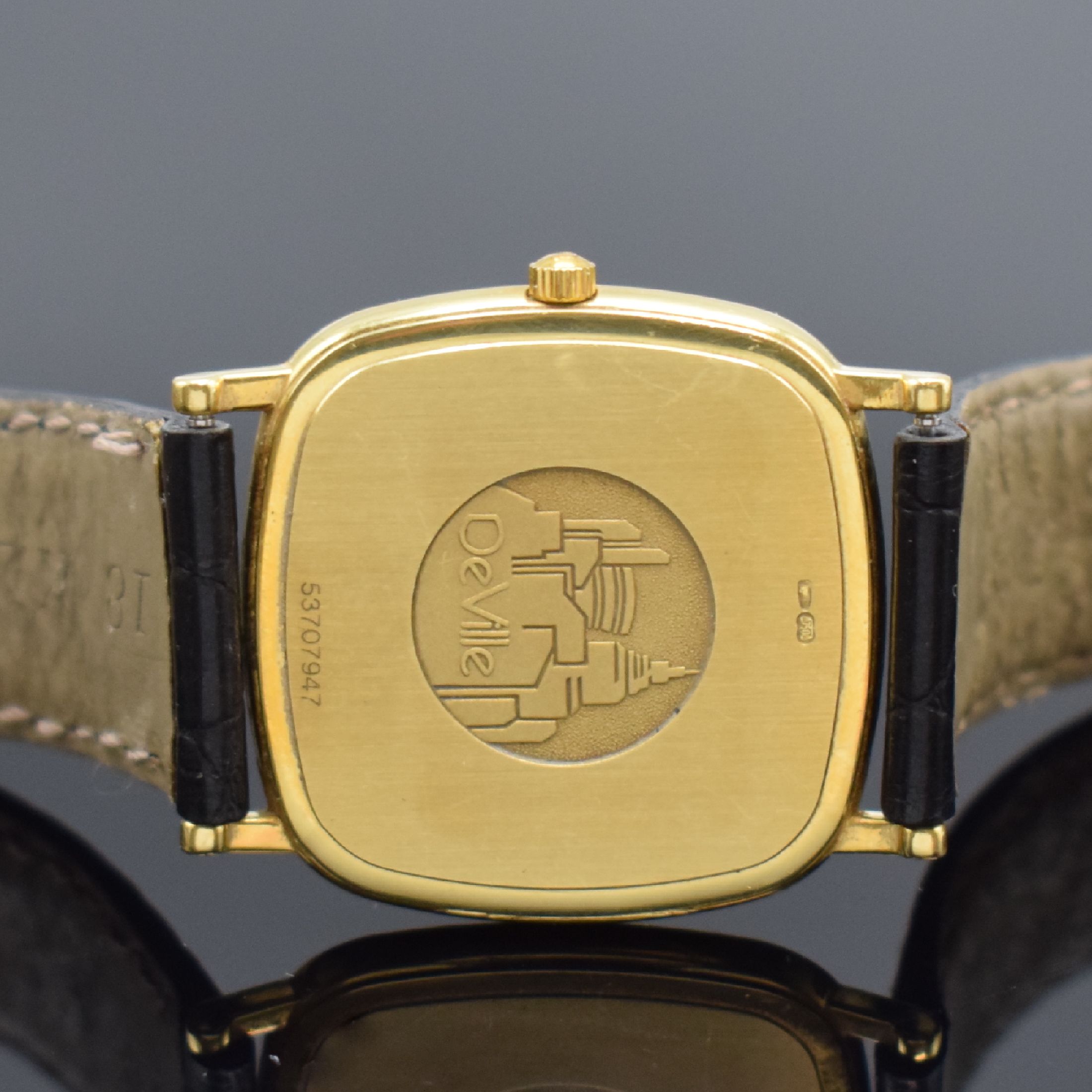 Detail c: OMEGA De Ville Armbanduhr in GG 750/000 Referenz 1953378, Schweiz um 1990, quarz, Boden aufgedr., champagnerfarb. Zifferbl. m. aufgel. gold. ...