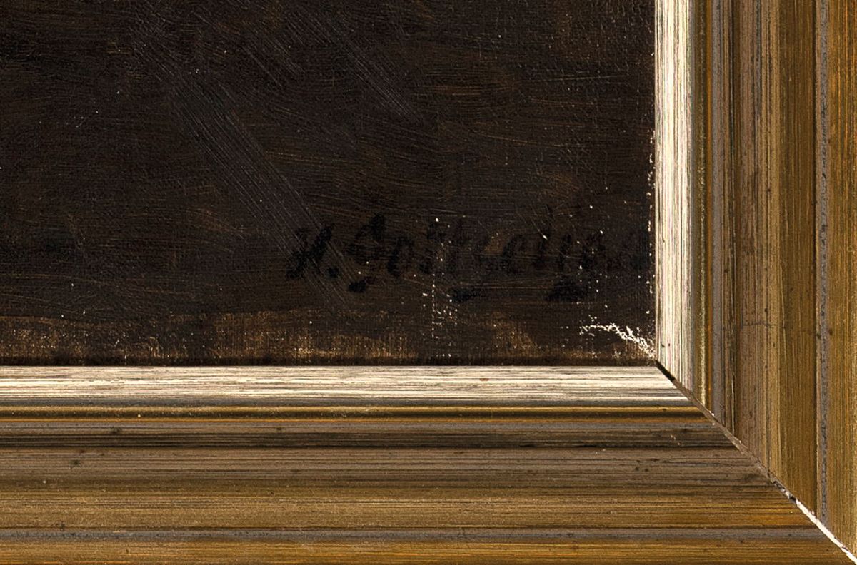 Detail a: Heinrich Gottselig, 1884 Oswiecim-1935 Frankfurt am Main, Altes Paar in einem Hinterhof, in den Himmel blickend, Öl/Lwd, mit einigen ...