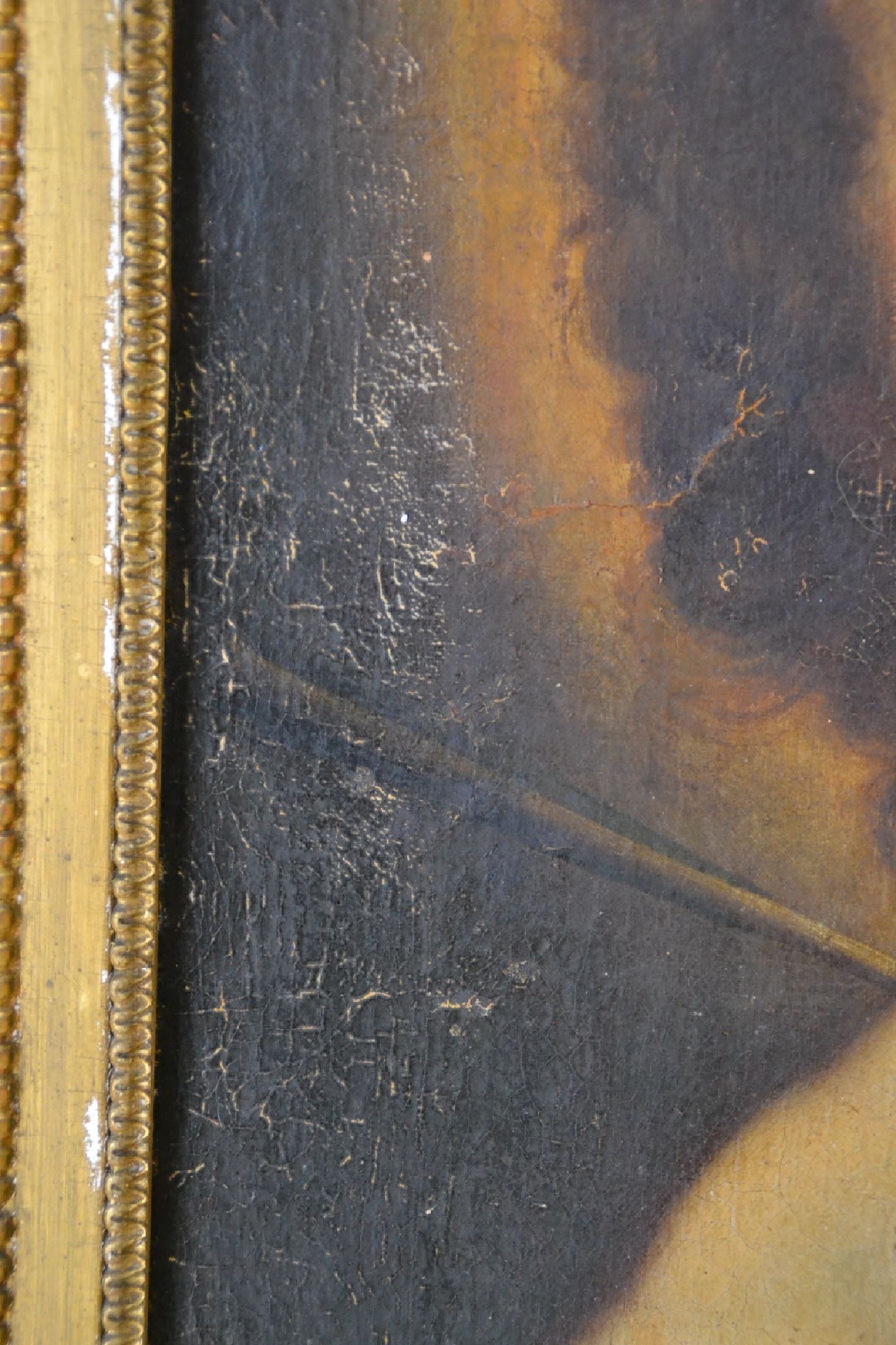 Detail e: Unbekannter Maler, Italien, 1. Hälfte 19. Jh., Porträt des Hl. Sebastian nach Guido Reni, Öl/Lwd, mit altersbedingten Oberflächenschäden, ca. ...