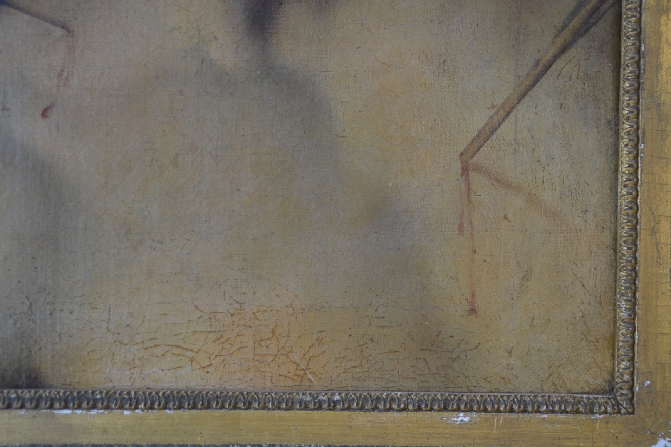 Detail f: Unbekannter Maler, Italien, 1. Hälfte 19. Jh., Porträt des Hl. Sebastian nach Guido Reni, Öl/Lwd, mit altersbedingten Oberflächenschäden, ca. ...