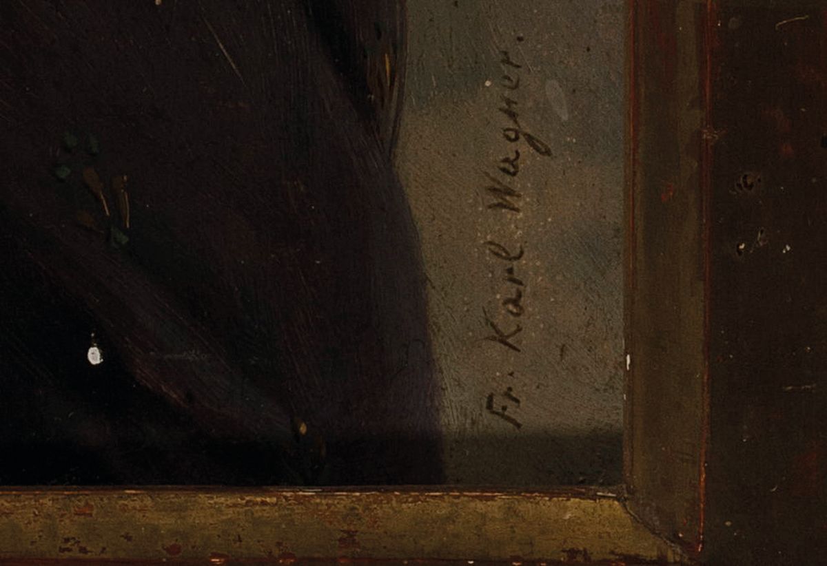 Detail a: Friedrich Karl Wagner, 1877 Gochsheim-1951 Karlsruhe, Porträt einer jungen Frau in Tracht, Öl/Holz, rechts unten signiert Fr. Karl Wagner, ca. ...