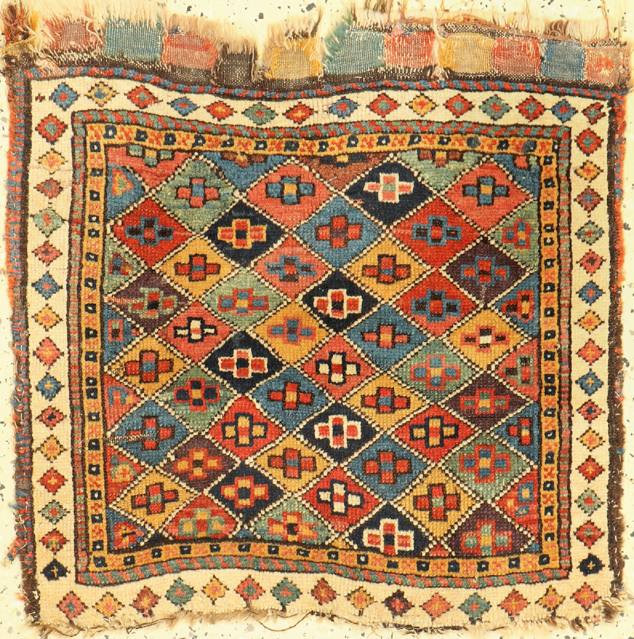Antiker Moghan Taschenfront, Kaukasus, 19.Jhd, Wolle auf Wolle, ca. 60 x 60 cm, EHZ: 3