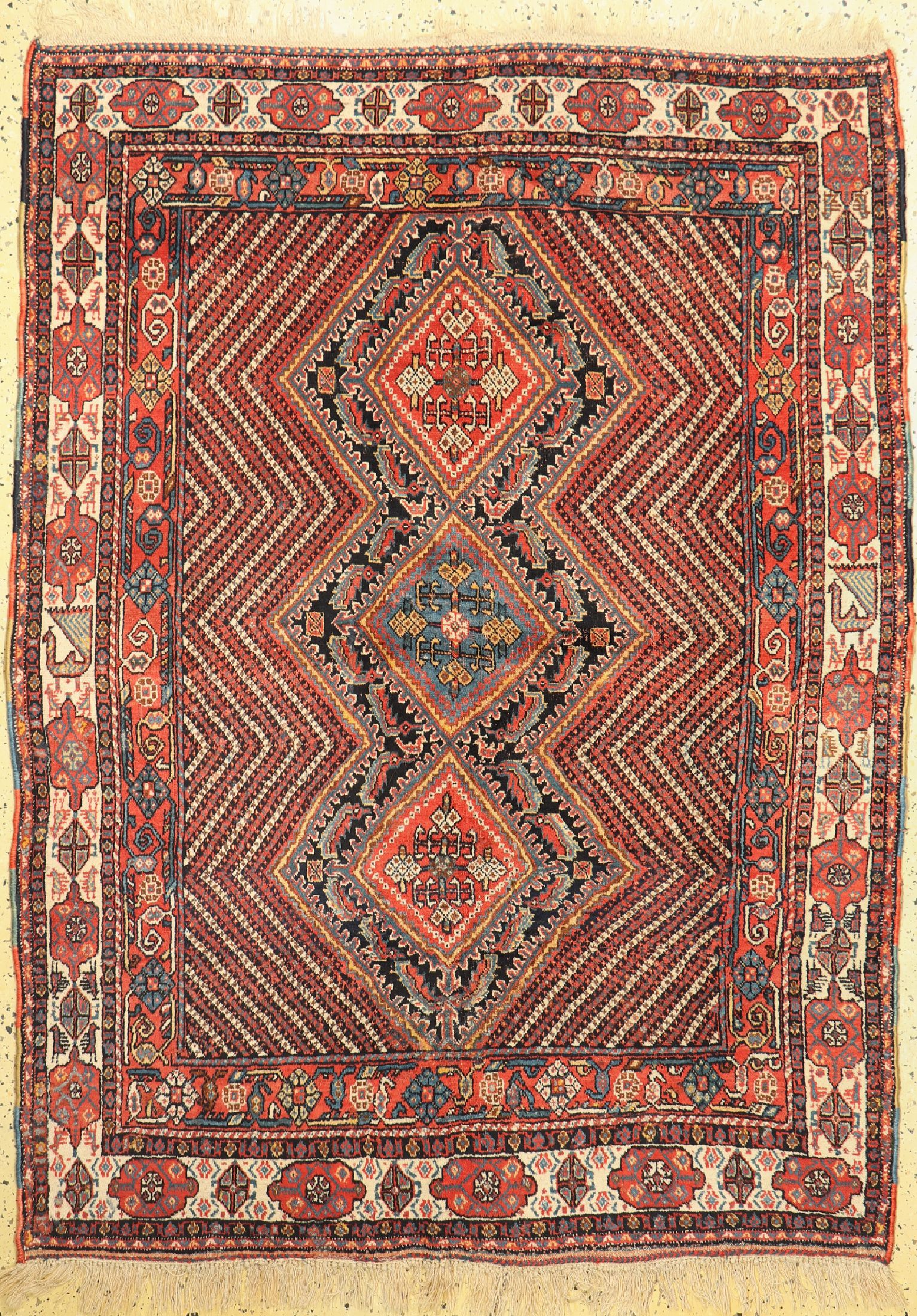 Antiker Afschari, Persien, 19.Jhd, Wolle auf Wolle, ca. 200 x 145 cm, EHZ: 3, (restauriert)