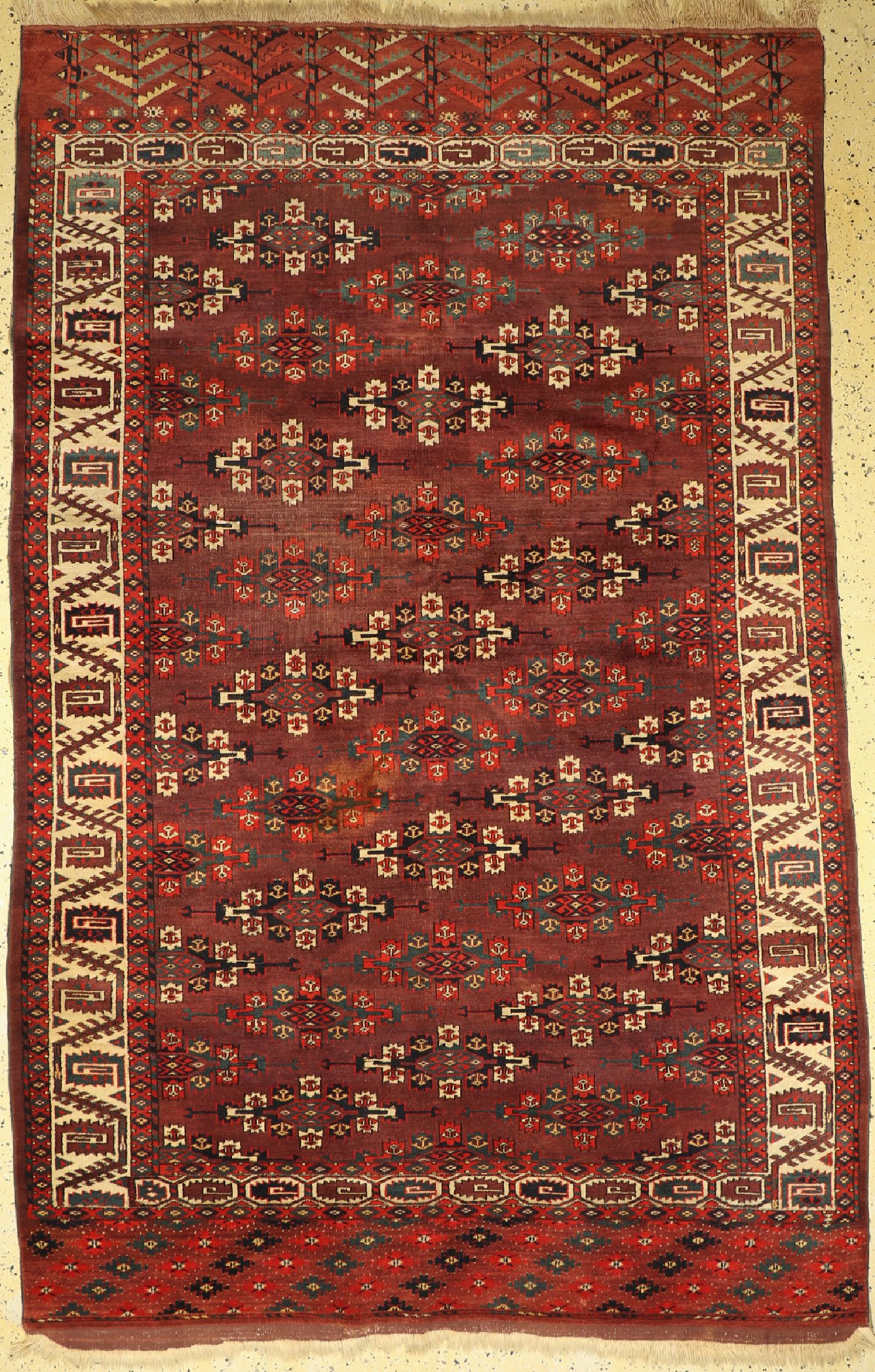 Yomud Hauptteppich antik, Turkmenistan, um 1900, Wolle auf Wolle, ca. 295 x 195 cm, (Fleck), EHZ: 3