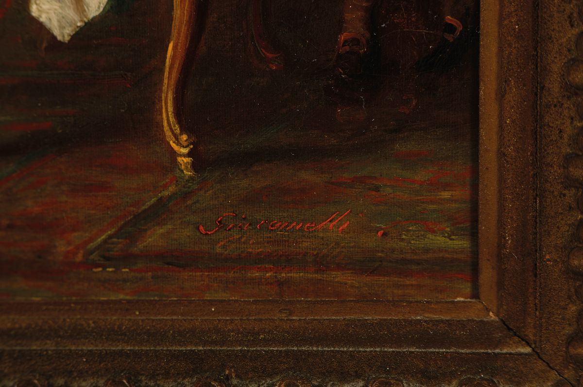 Detail a: Felix Henri Giacomotti, 1828 Quingey - 1909 Besancon, Studium an der Ecole des Beaux- Art Paris, Öl/Lwd, re. u. signiert, galante Kabinettszene, ...