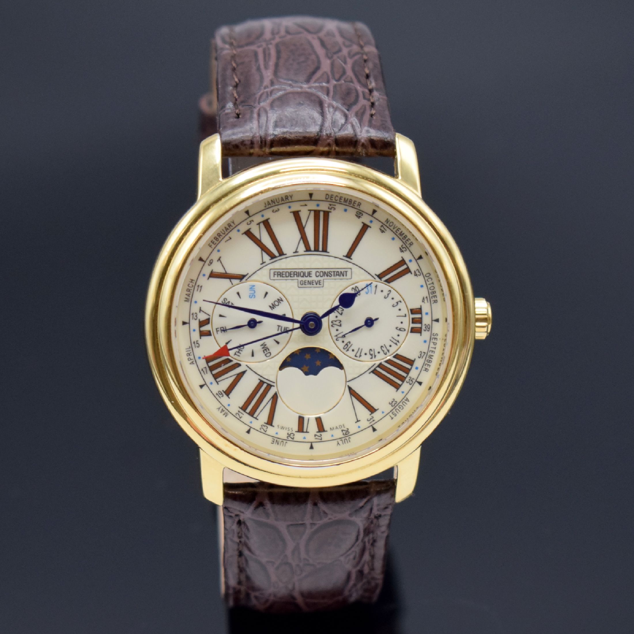FREDERIQUE CONSTANT Classics Business Timer Herrenarmbanduhr mit Kalender Referenz FC270x3P4/5/6, Schweiz um 2010, quarz, verg.Gehäuse, Boden ...