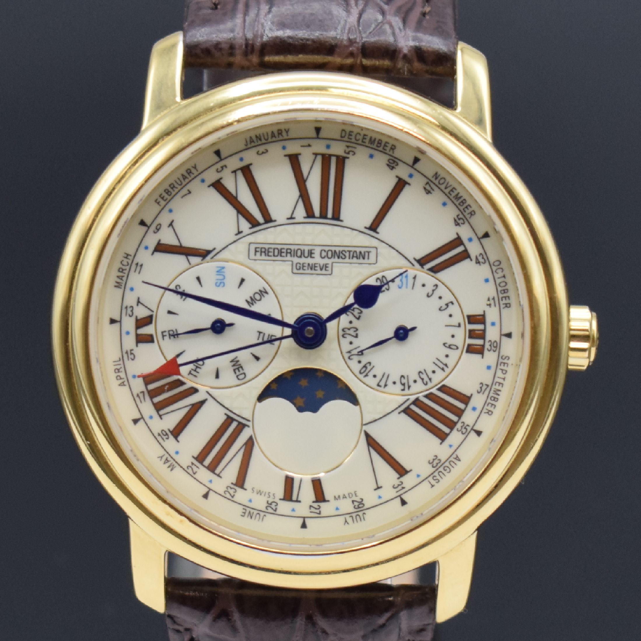 Detail a: FREDERIQUE CONSTANT Classics Business Timer Herrenarmbanduhr mit Kalender Referenz FC270x3P4/5/6, Schweiz um 2010, quarz, verg.Gehäuse, Boden ...