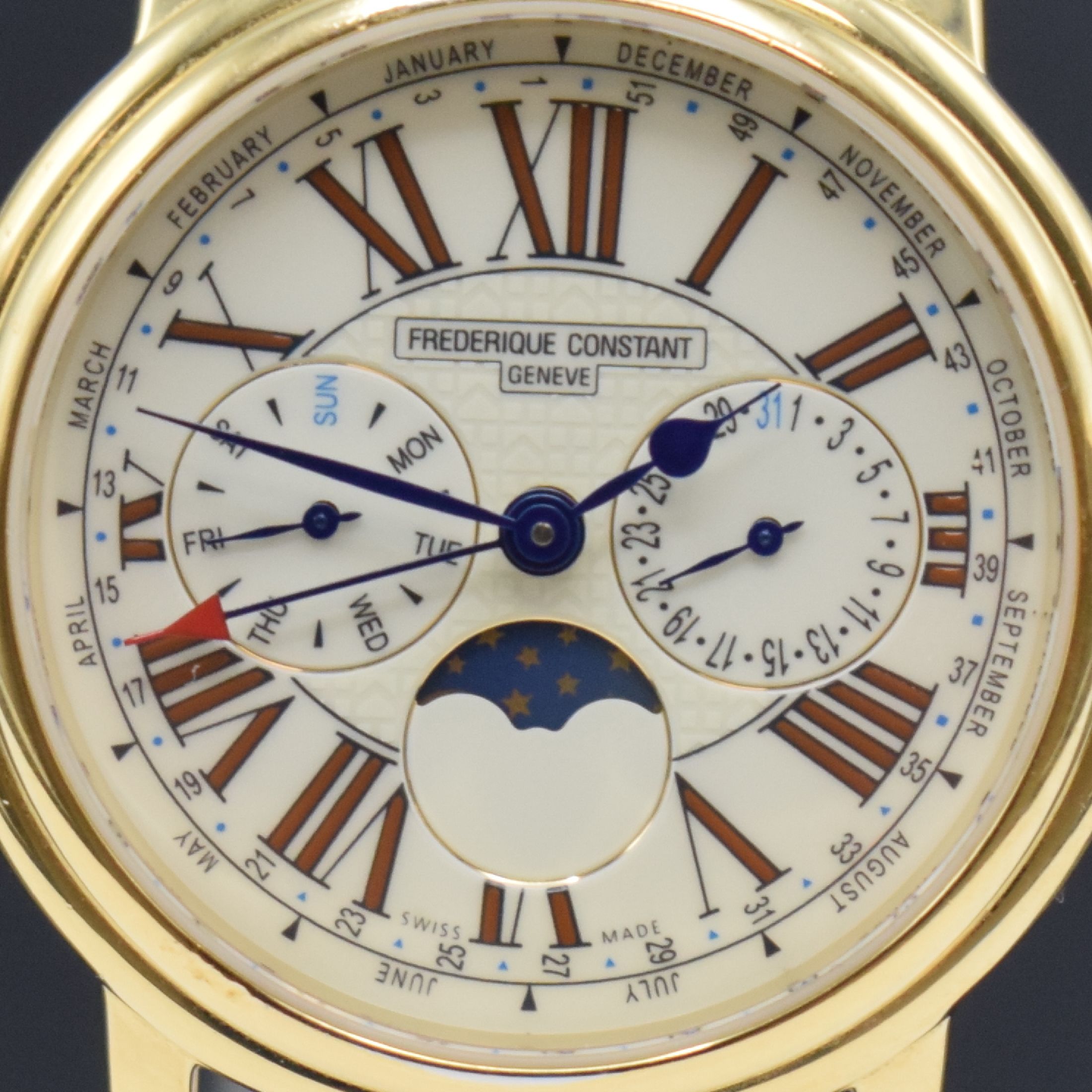 Detail b: FREDERIQUE CONSTANT Classics Business Timer Herrenarmbanduhr mit Kalender Referenz FC270x3P4/5/6, Schweiz um 2010, quarz, verg.Gehäuse, Boden ...
