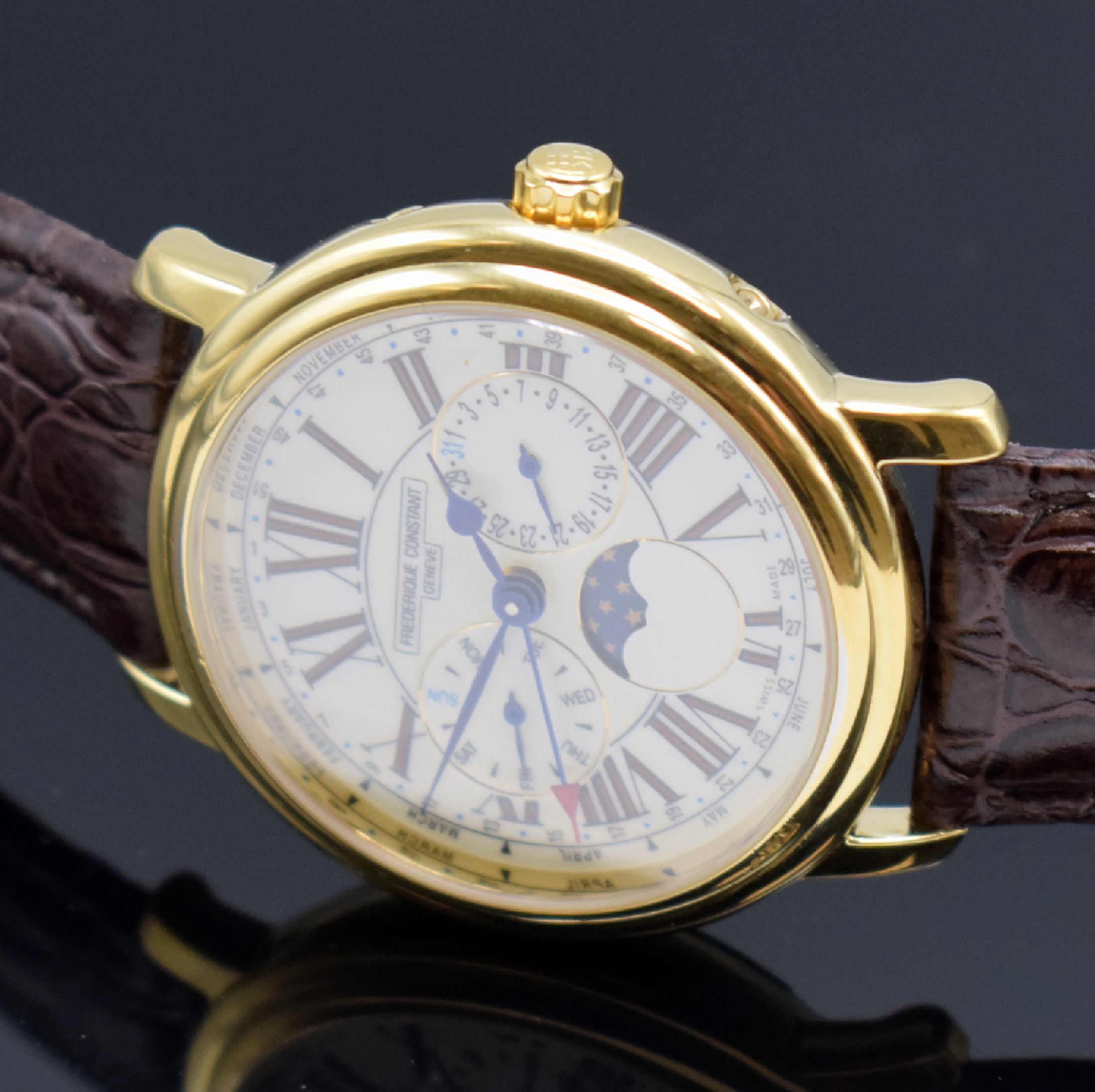 Detail d: FREDERIQUE CONSTANT Classics Business Timer Herrenarmbanduhr mit Kalender Referenz FC270x3P4/5/6, Schweiz um 2010, quarz, verg.Gehäuse, Boden ...