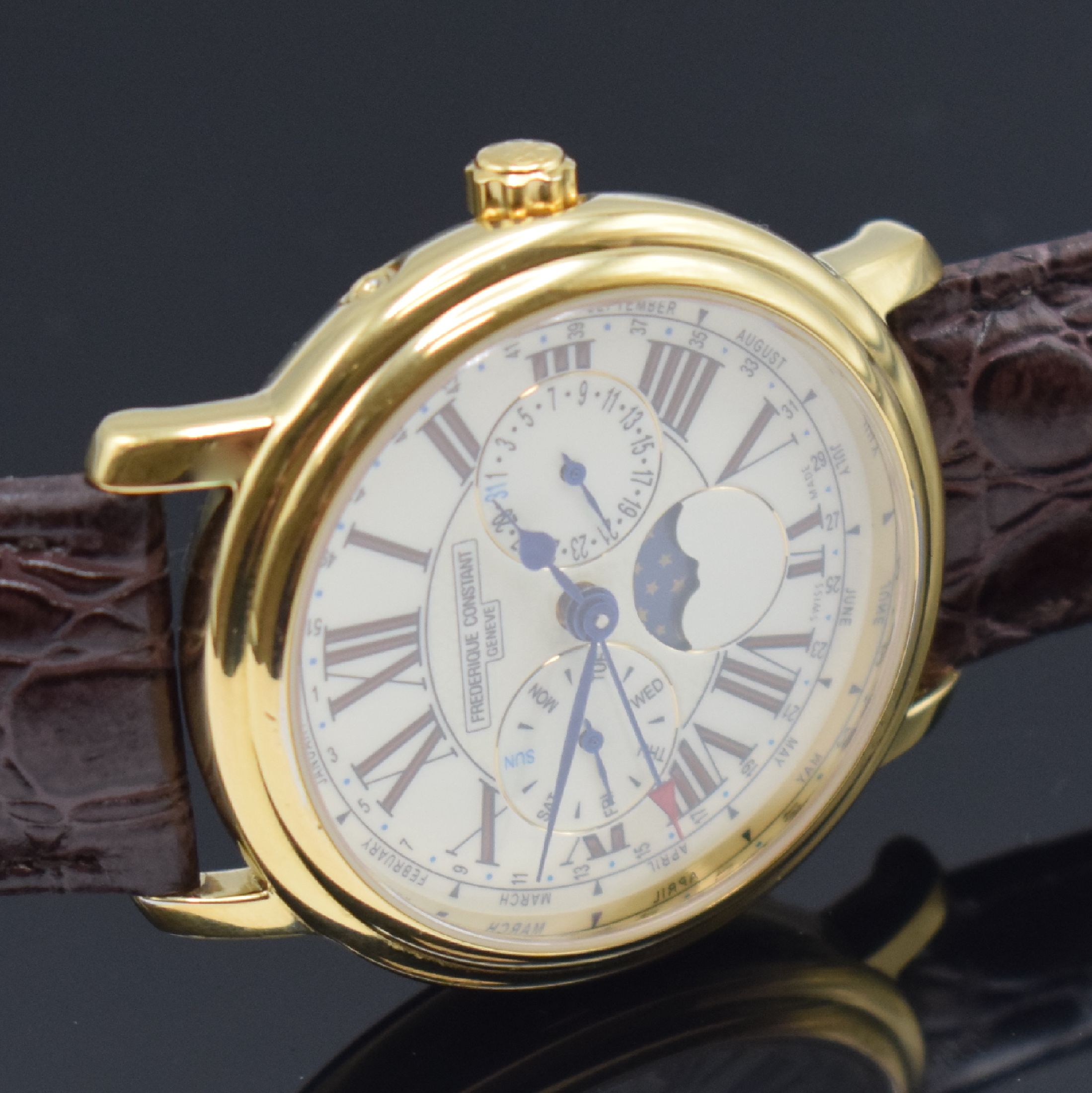 Detail e: FREDERIQUE CONSTANT Classics Business Timer Herrenarmbanduhr mit Kalender Referenz FC270x3P4/5/6, Schweiz um 2010, quarz, verg.Gehäuse, Boden ...