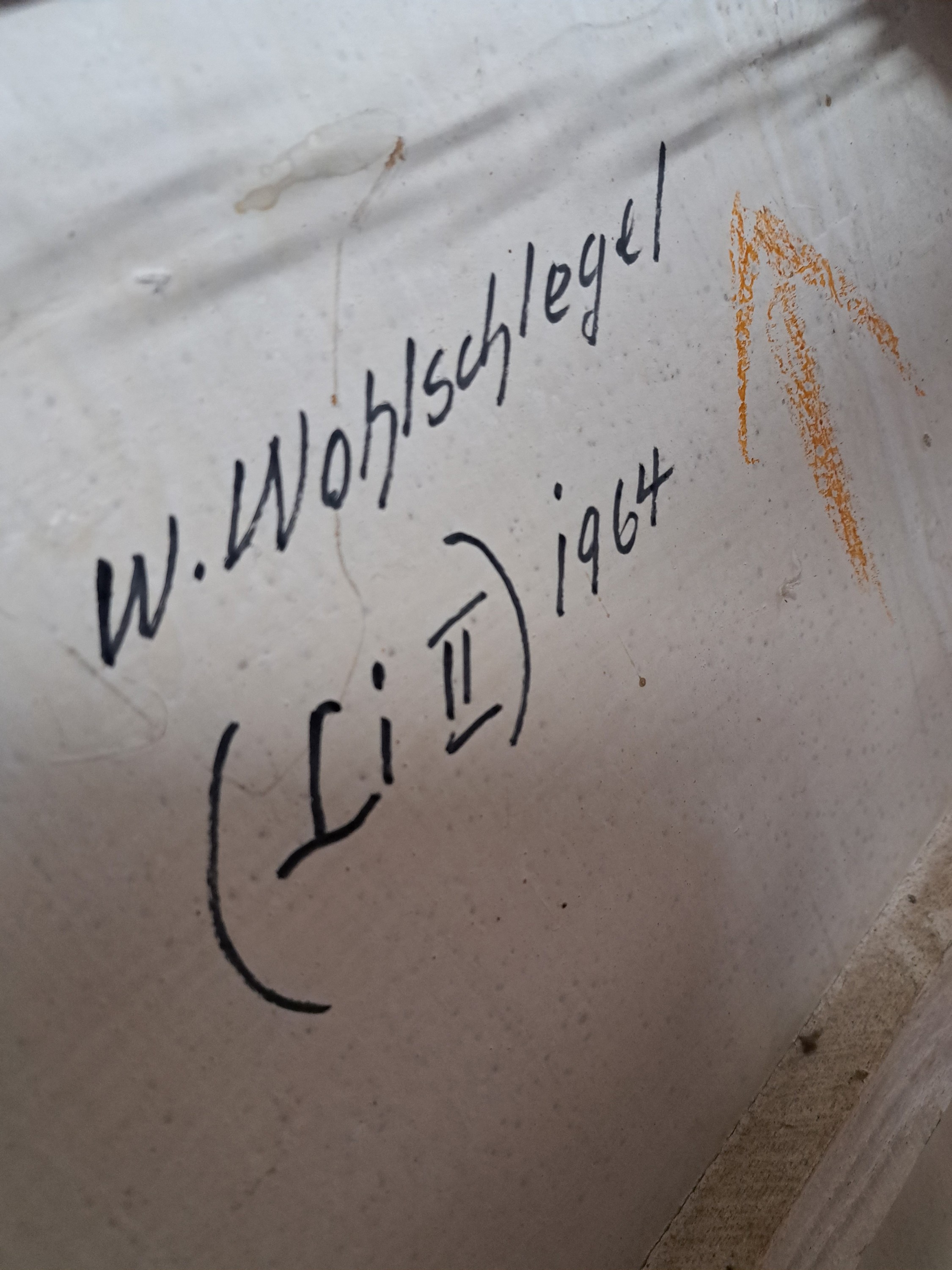 Detail a: Walter Wohlschlegel, geb. 1907-1999, Acryl/ÖL/Hartfaser, sign., dat. 64, verso erneut sign., Leiste, ca- 103x129 cm