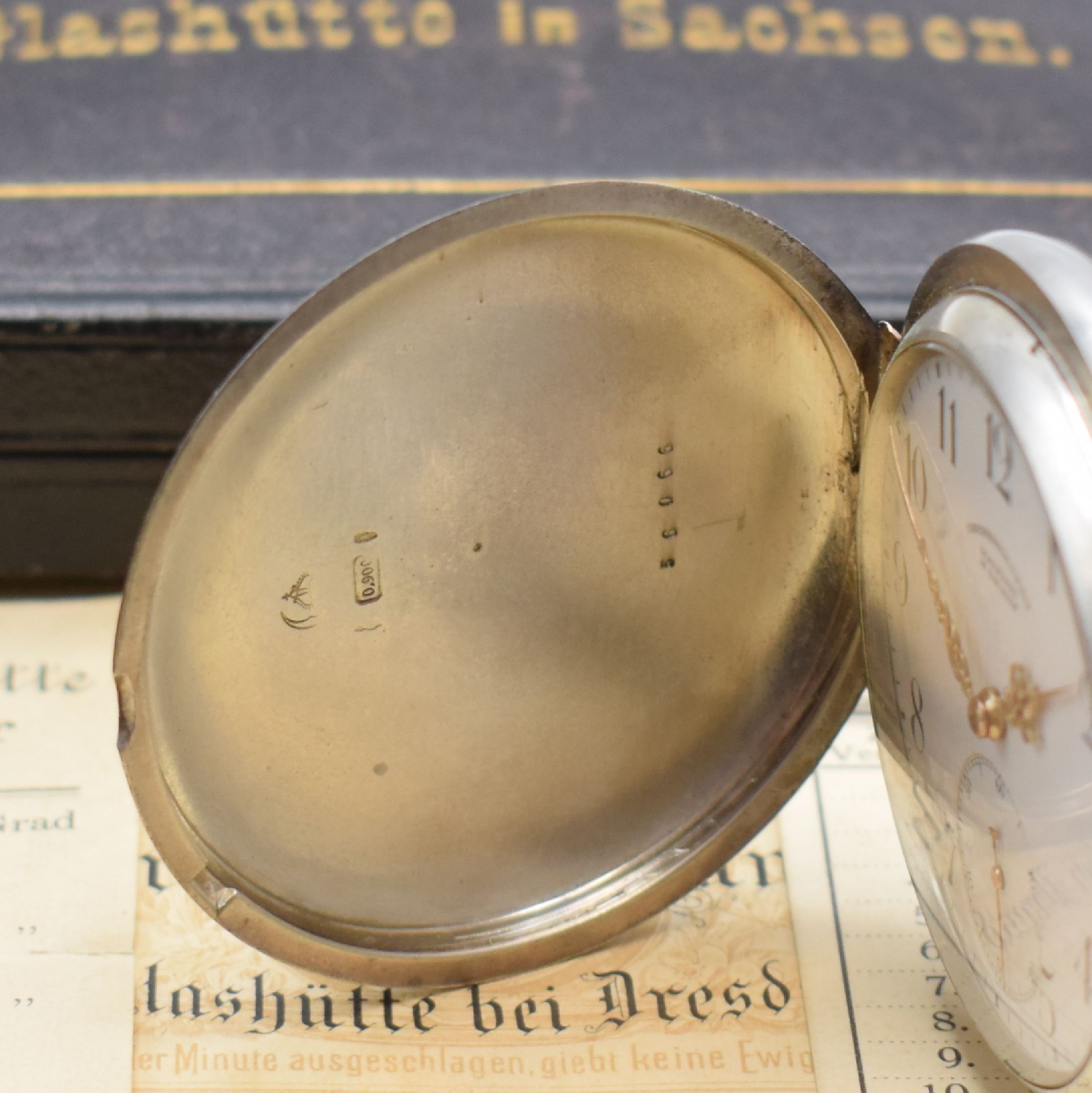 Detail a: UHRENFABRIK UNION GLASHÜTTE IN SACHSEN schwere Silber-Savonette-Taschenuhr mit original Etui, Zertifikat und Gangtabellen, Werk- und Geh.-Nr. 56066, ...