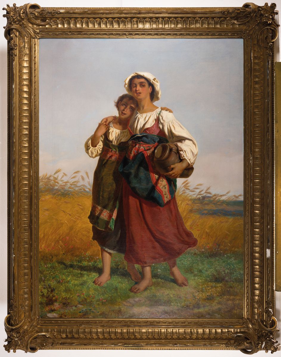 Detail k: Luigi Bechi, 1830-1919 Florenz, Studium an der Accademie di Belle Arti Florenz, zwei Italienerinnen auf dem Heimweg von der Feldarbeit, Öl/Lwd, ...