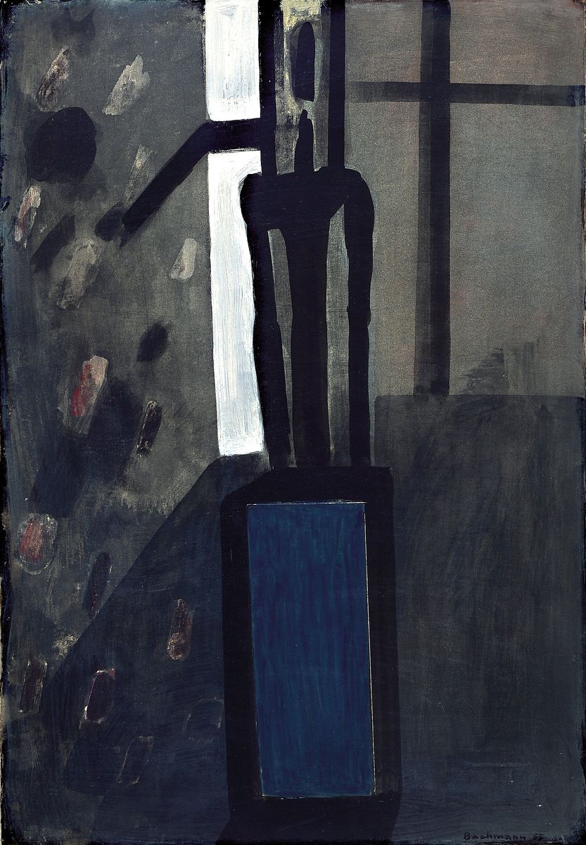 Hermann Bachmann, 1922 Halle-1995 Karlsruhe,Frau mit Spiegel, Öl/Malkarton, rechts unten signiert und dat. 55, ca. 72x50cm, PP, R. ca. ca. 93x73cm, ...