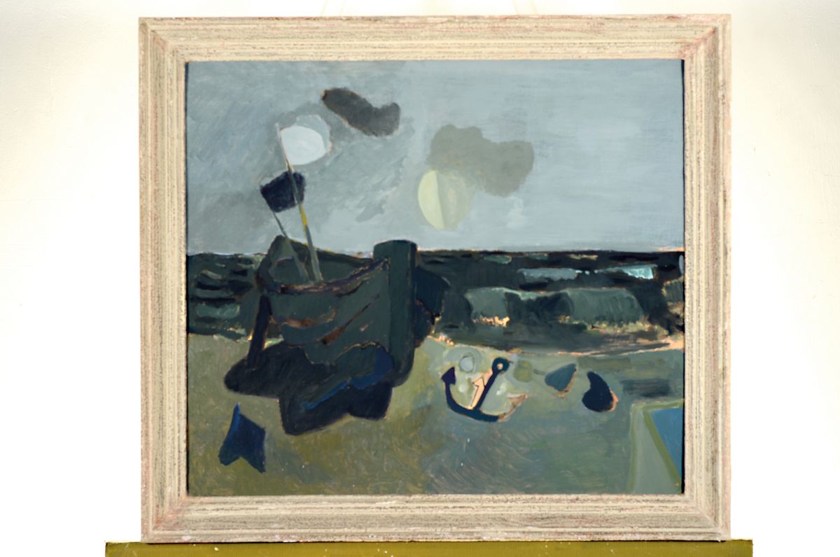 Detail k: Hermann Bachmann, 1922 Halle-1995 Karlsruhe,Boot am Strand, Gouache auf Papier, links unten signiert, ca. 53x60cm, u.Gl., R. ca. 63x71cm