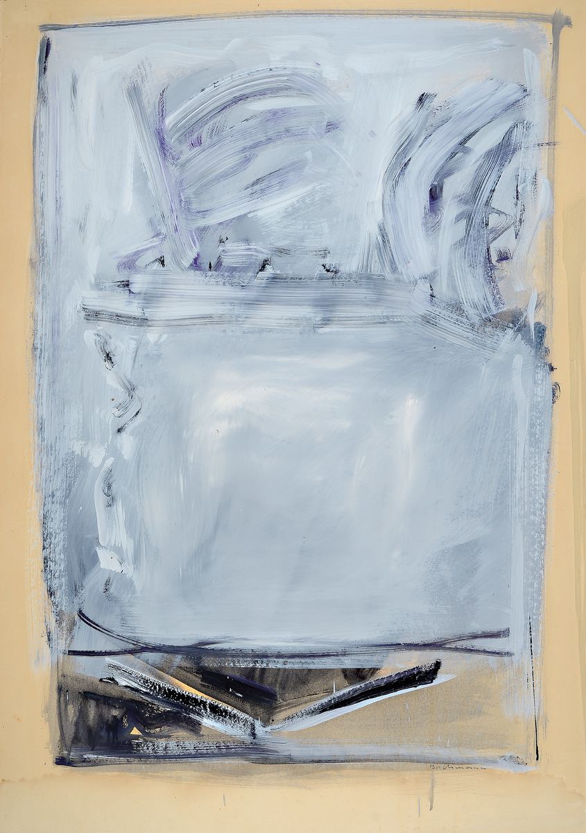 Hermann Bachmann, 1922 Halle-1995 Karlsruhe,Der weibliche Schoß, Goauche auf Papier, unterer Rand mit Wasserspur, rechts unten signiert, ca. ...