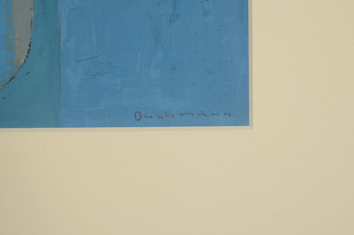 Detail a: Hermann Bachmann, 1922 Halle-1995 Karlsruhe,abstrakte weibliche Figur, Öl/Malkarton, rechts unten signiert, ca. 29x20cm, PP, u.Gl., R. ca. 51x42cm