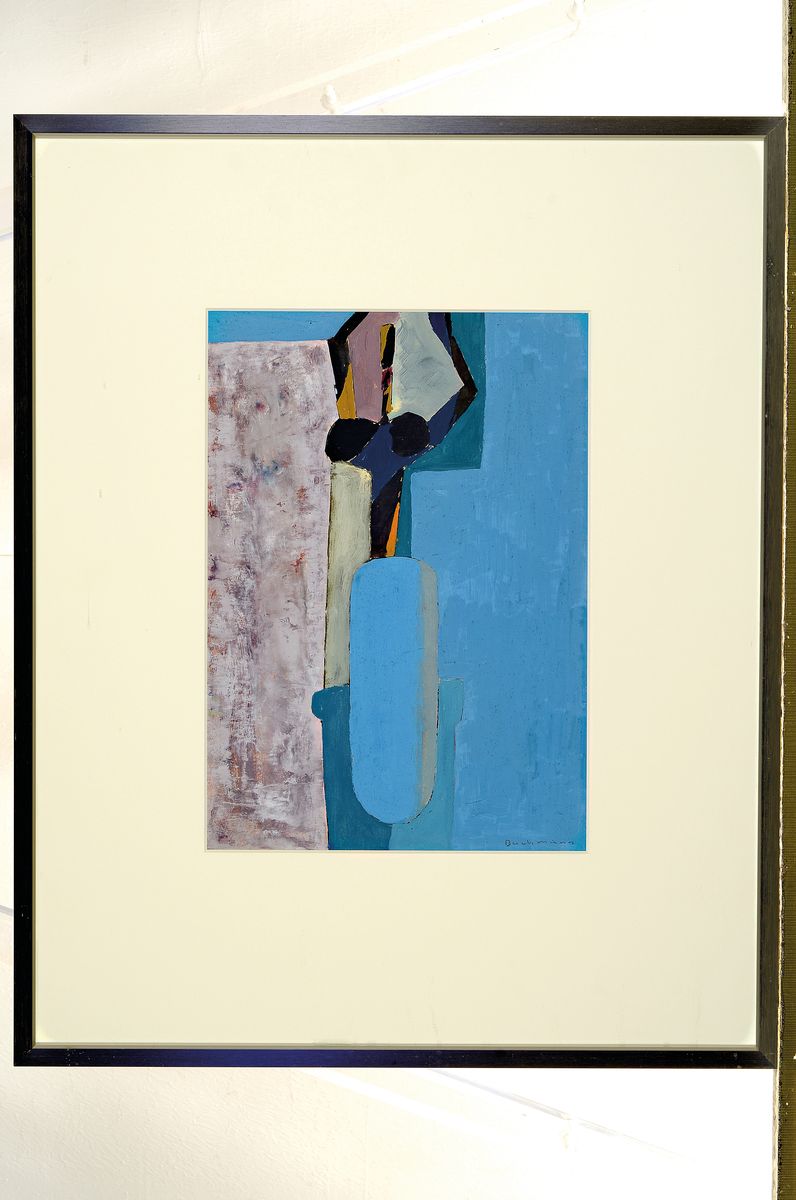 Detail k: Hermann Bachmann, 1922 Halle-1995 Karlsruhe,abstrakte weibliche Figur, Öl/Malkarton, rechts unten signiert, ca. 29x20cm, PP, u.Gl., R. ca. 51x42cm