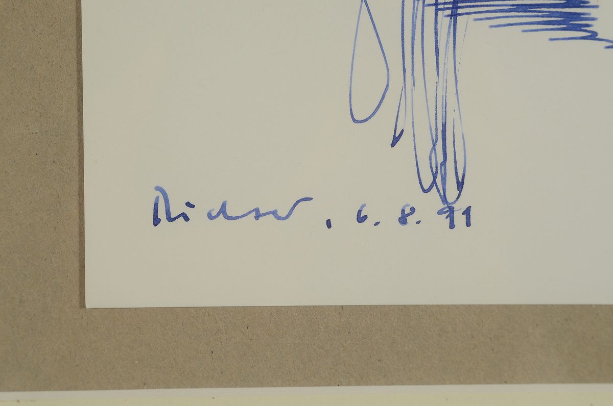 Detail a: Gerhard Richter, geb. 1932, Zeichnung, Tinte auf Papier, signiert und dat. 6.8.91, ca. 10.5x15cm, PP, u.Gl., R. ca. 28x35cm, direkt vom Künstler ...