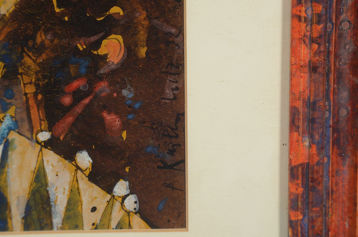 Detail a: Bernd Kastenholz, geb. 149 Speyer, Ausbildung an der Staatl. Werkkunstschule Mainz und der Akademie Stuttgart, hier: 2 Gouachen: 1x Zocker Zimbo, ...