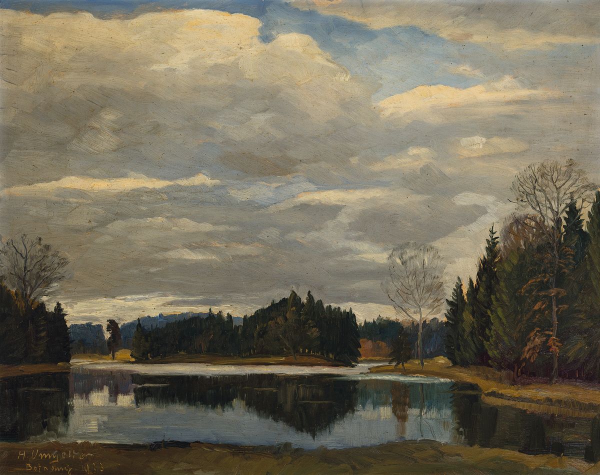 Hermann Ludwig Umgelter, 1891-1962 Stuttgart, 2 Gemälde: ruhige See, Öl/ Malkarton, rechts unten signiert, ca. 30x40cm, R. ca. 35x45cm; Landschaft ...