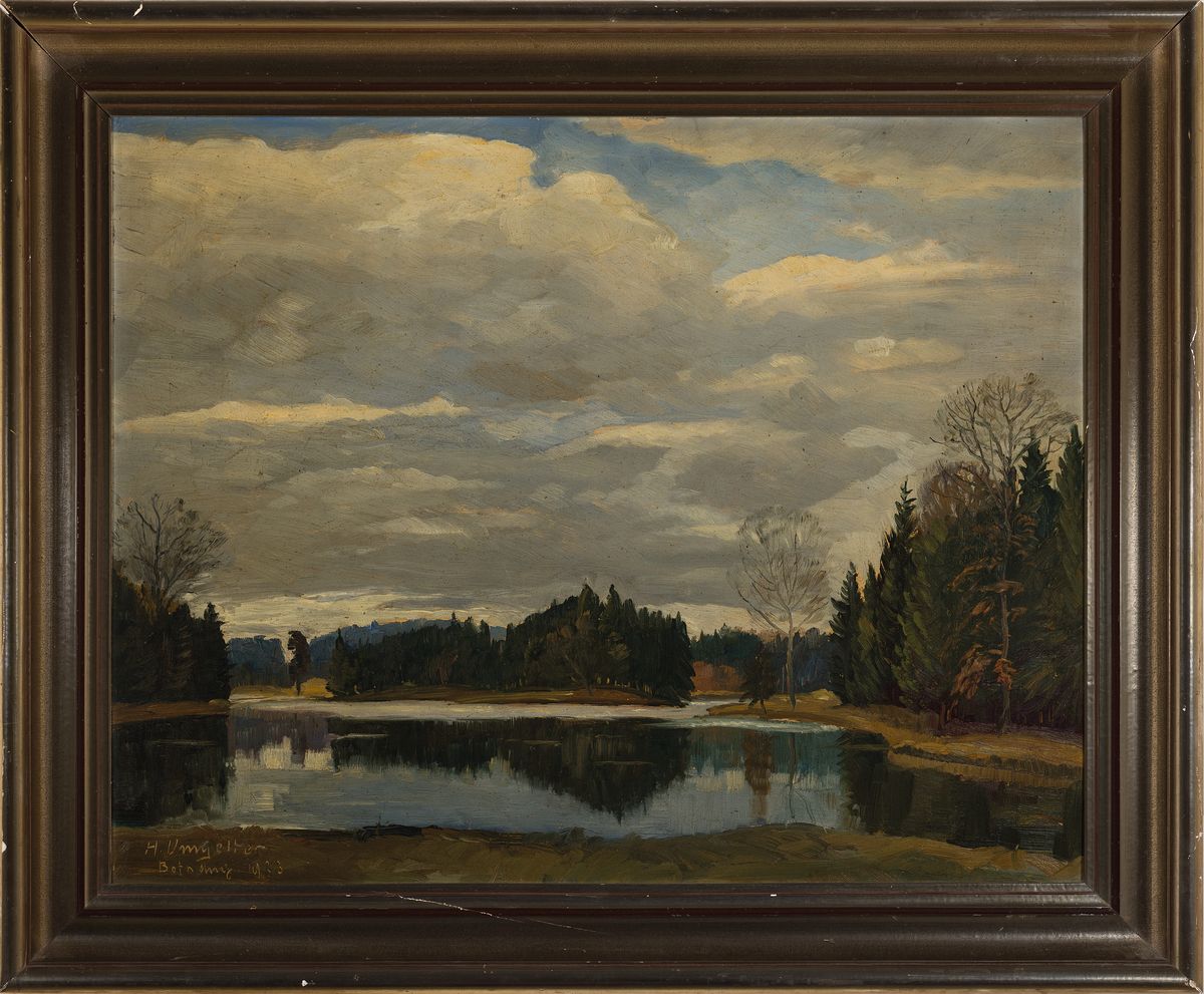 Detail k: Hermann Ludwig Umgelter, 1891-1962 Stuttgart, 2 Gemälde: ruhige See, Öl/ Malkarton, rechts unten signiert, ca. 30x40cm, R. ca. 35x45cm; Landschaft ...