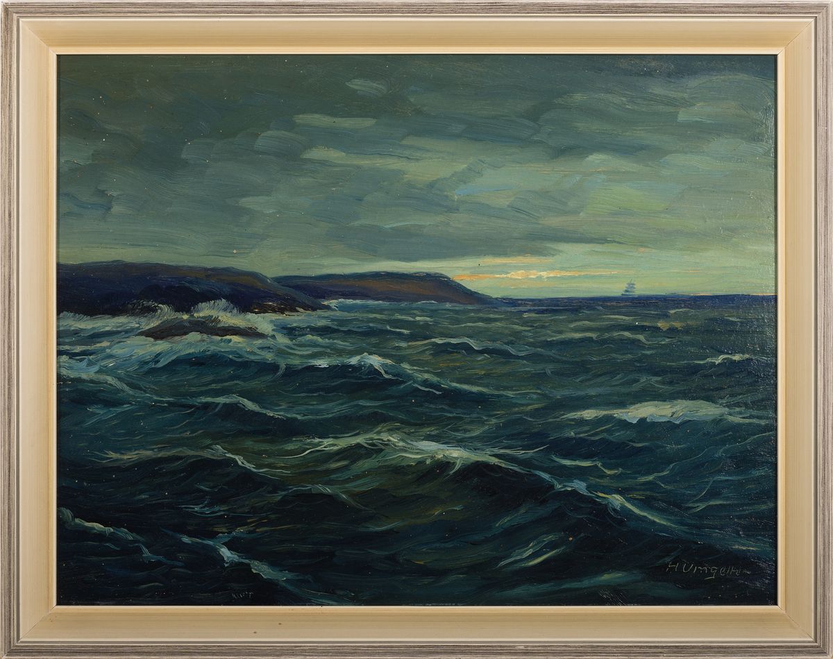 Detail l: Hermann Ludwig Umgelter, 1891-1962 Stuttgart, 2 Gemälde: ruhige See, Öl/ Malkarton, rechts unten signiert, ca. 30x40cm, R. ca. 35x45cm; Landschaft ...