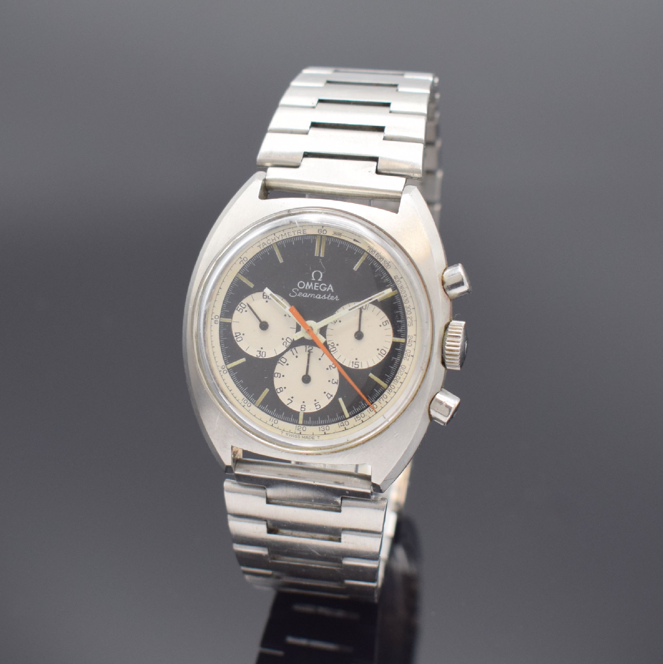 OMEGA Seamaster seltener Schaltradchronograph Referenz 145.016-68, Schweiz um 1968, Handaufzug, Edelstahlgeh. inkl. orig. Gliederband m. Faltschl., ...