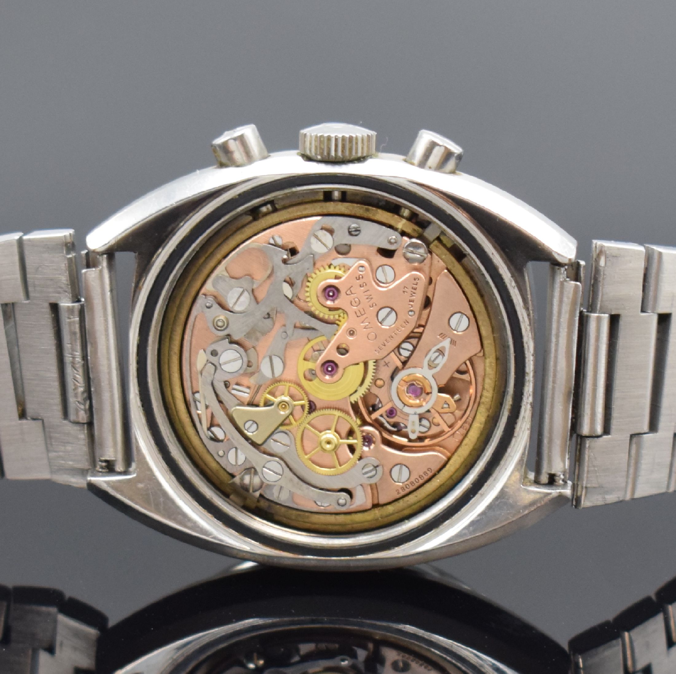 Detail e: OMEGA Seamaster seltener Schaltradchronograph Referenz 145.016-68, Schweiz um 1968, Handaufzug, Edelstahlgeh. inkl. orig. Gliederband m. Faltschl., ...