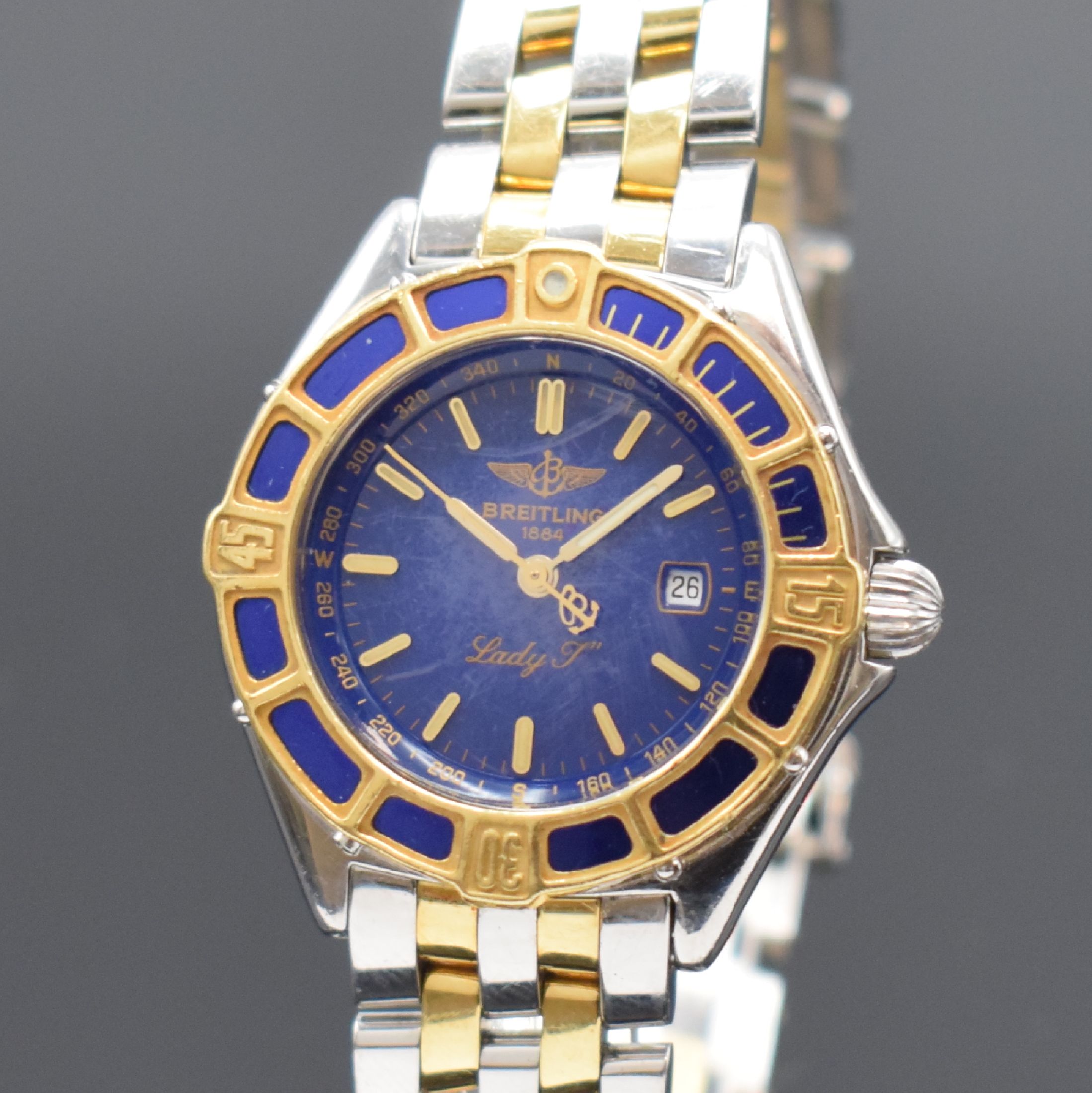 Detail a: BREITLING Lady J Damenarmbanduhr Referenz D52065, Schweiz um 1995, quarz, verschr. Edelstahlgeh. inkl. orig. Gliederband m. Faltschl., GG-Lünette ...