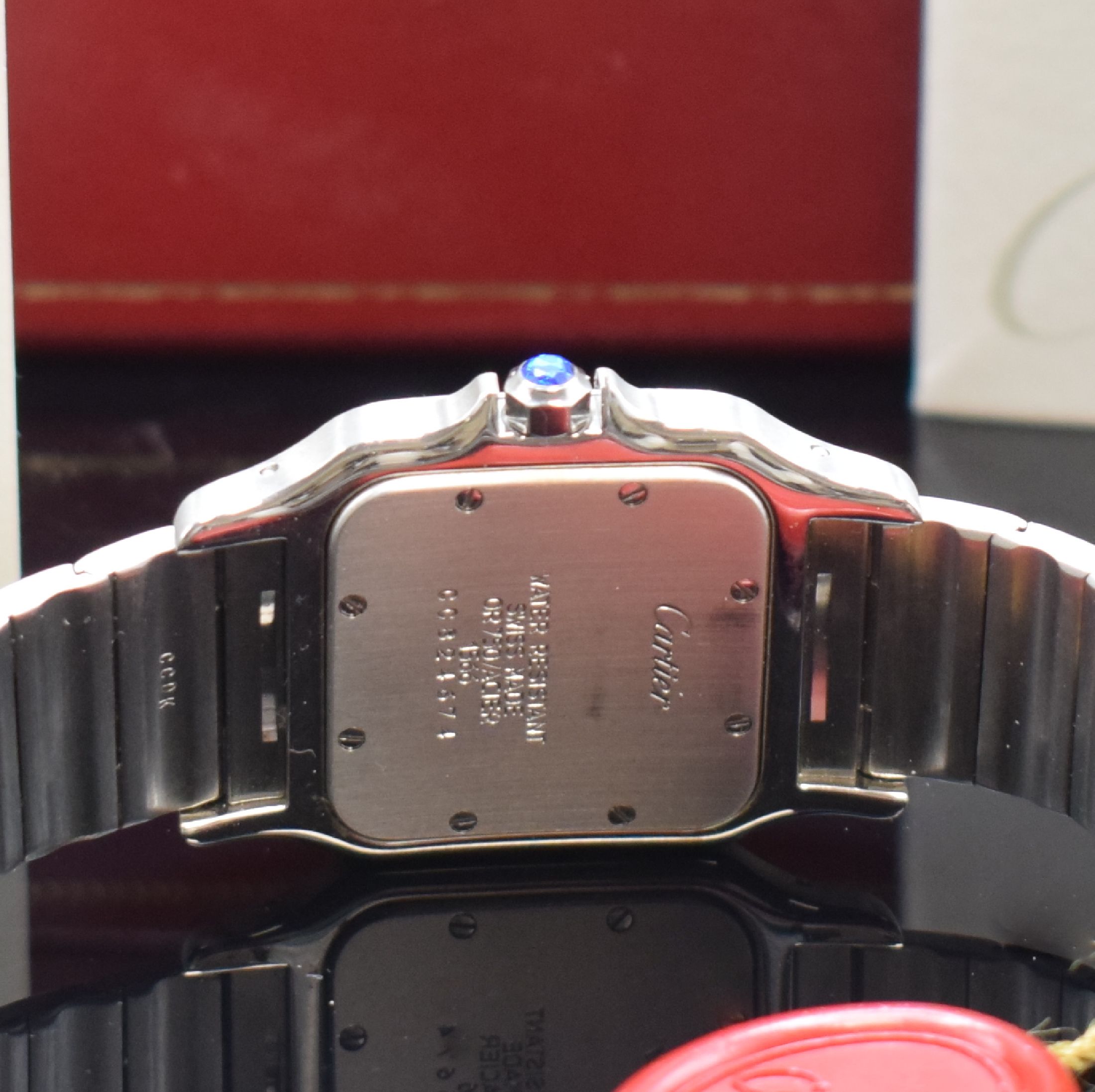 Detail d: CARTIER Armbanduhr Santos Galbée Referenz 1566, Edelstahl/Gold kombiniert inkl. Gliederband m. Faltschl., quarz, Boden 8-fach verschr., ...
